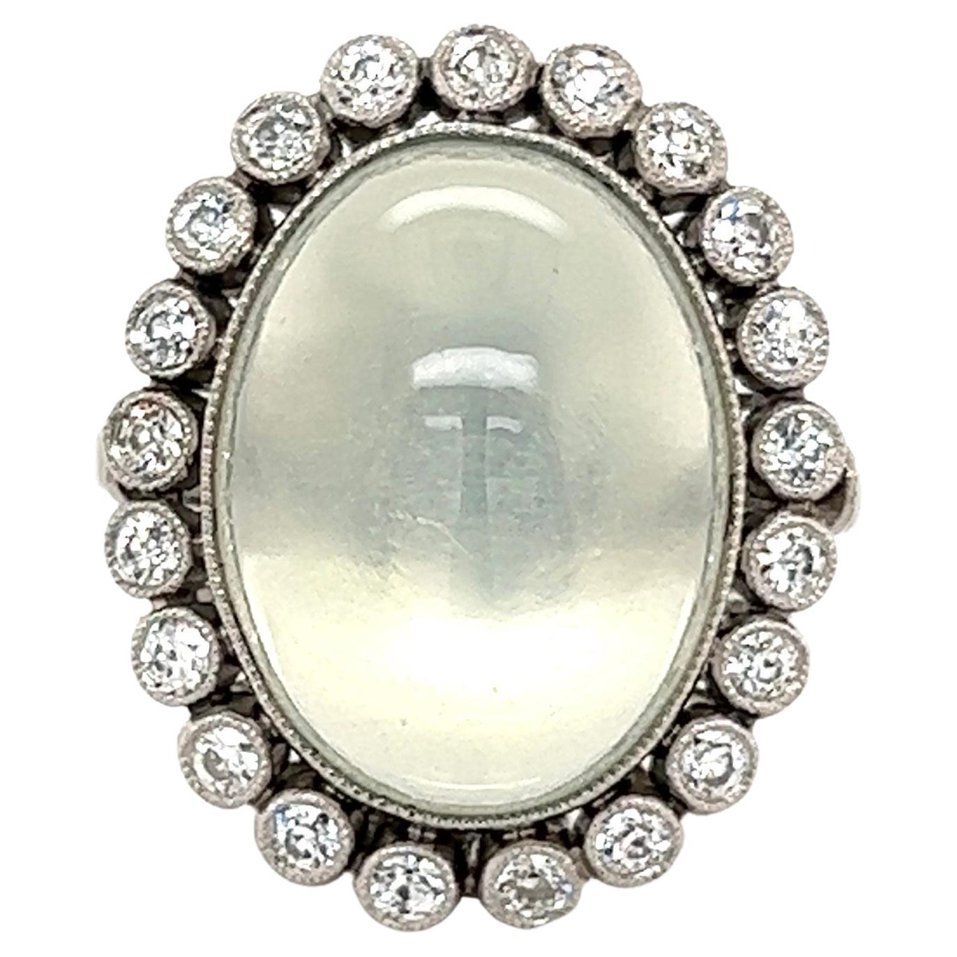 8.92 Carat Moonstone Diamond Art Deco Platinum Ring Estate Fine Jewelry For Sale