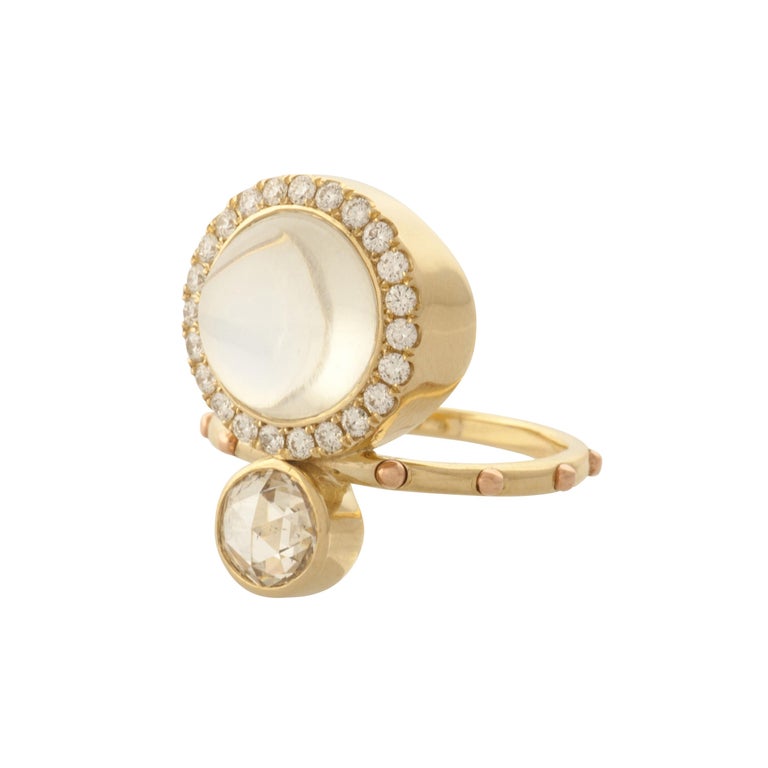 Mociun Moonstone and Diamond Cluster Ring For Sale at 1stdibs