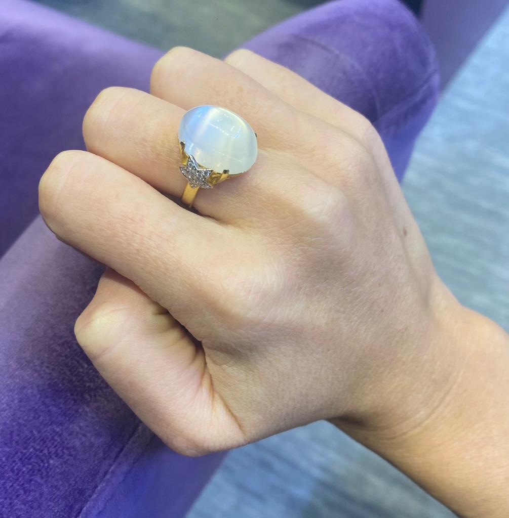 Cabochon Moonstone & Diamond Cocktail Ring  For Sale