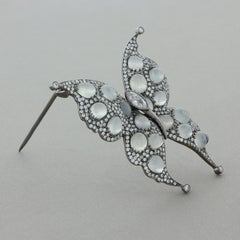 Moonstone Diamond Gold Butterfly Brooch