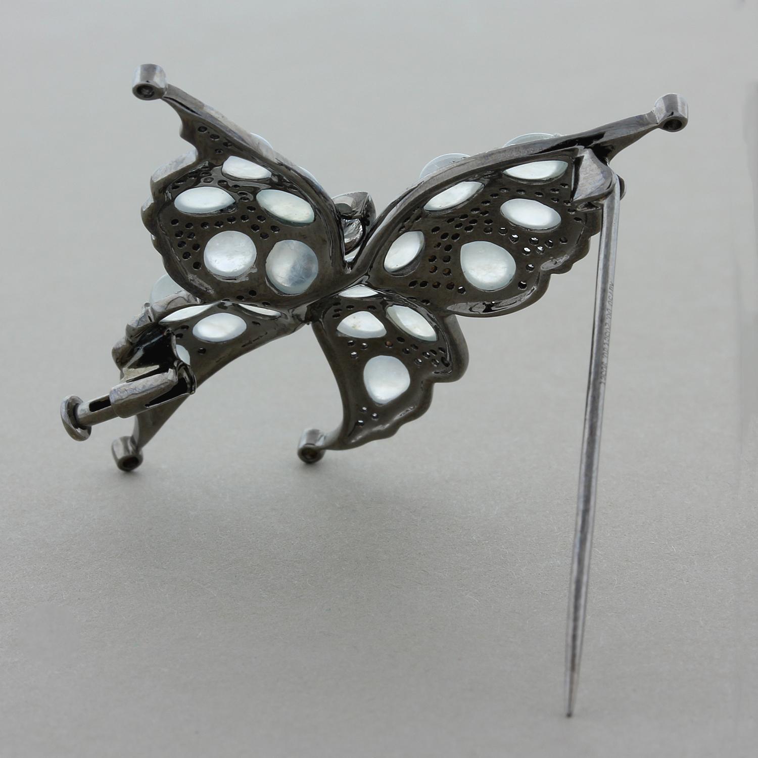 Women's or Men's Moonstone Diamond Gold Butterfly Brooch For Sale
