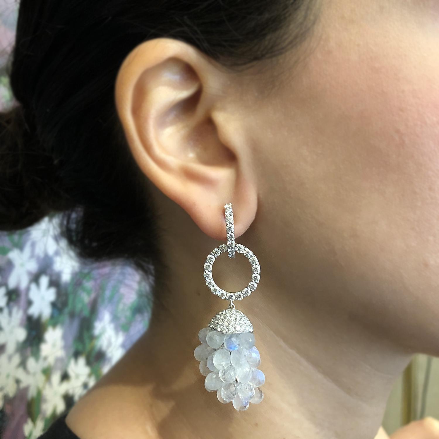 Moonstone Diamond Gold Chandelier Drop Earrings For Sale 1