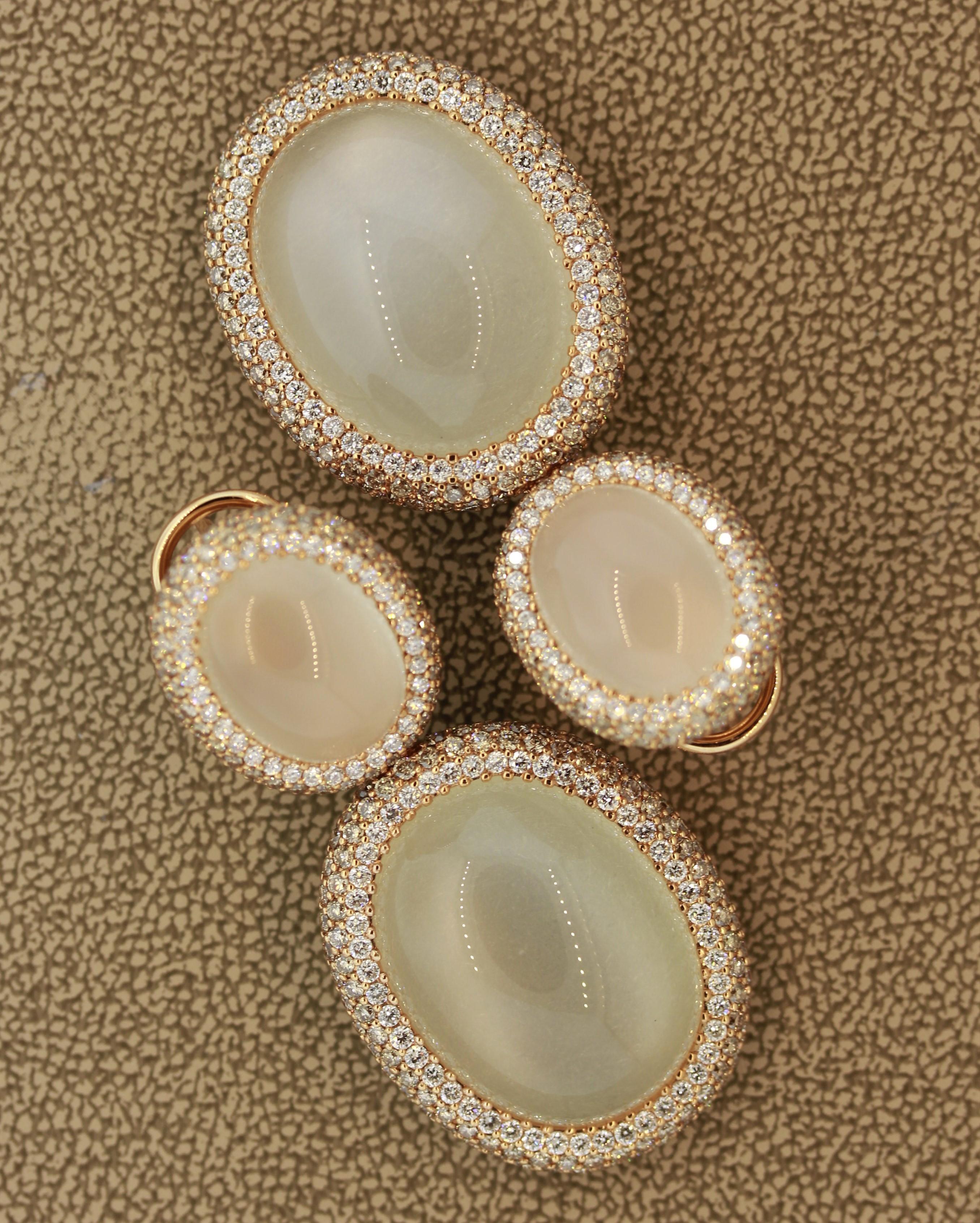 Pendientes Gota de Oro Diamante Piedra de Luna en venta 5