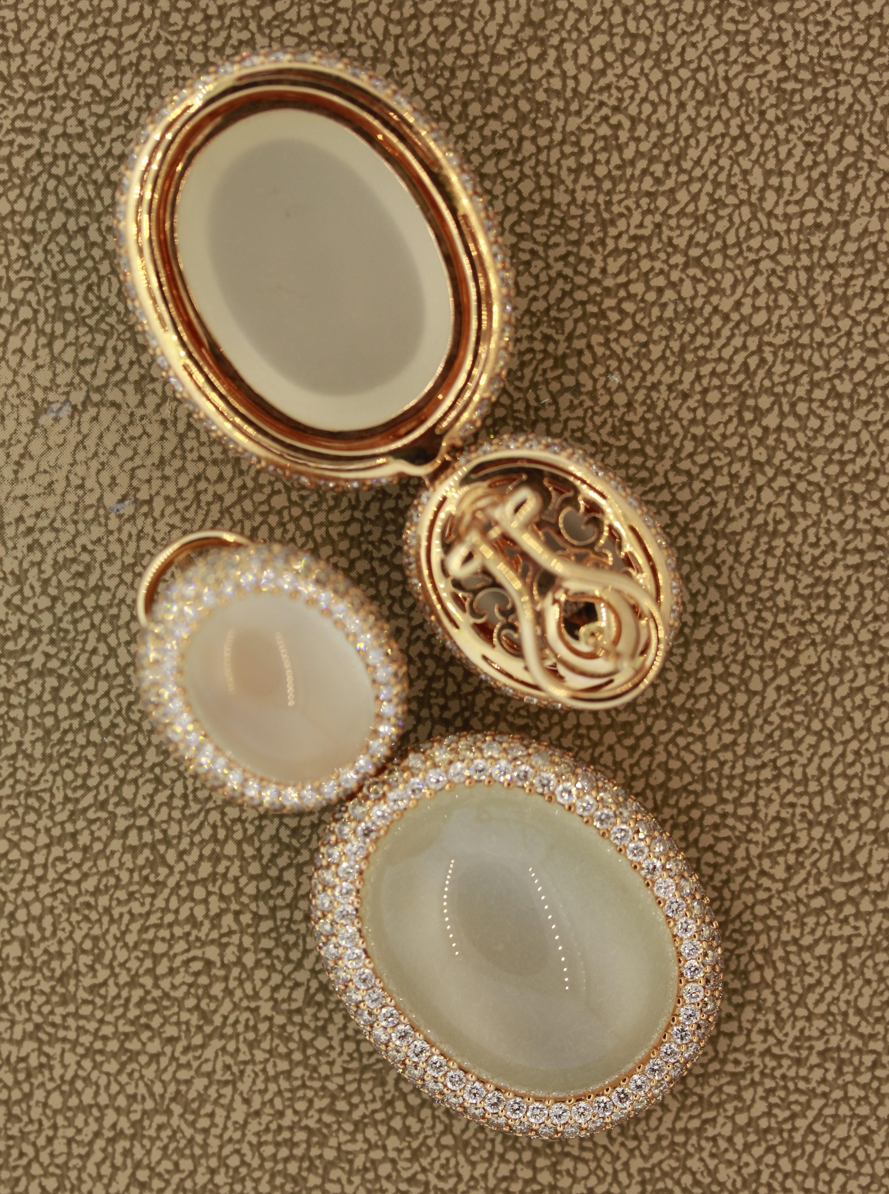Moonstone Diamond Gold Drop Earrings For Sale 6