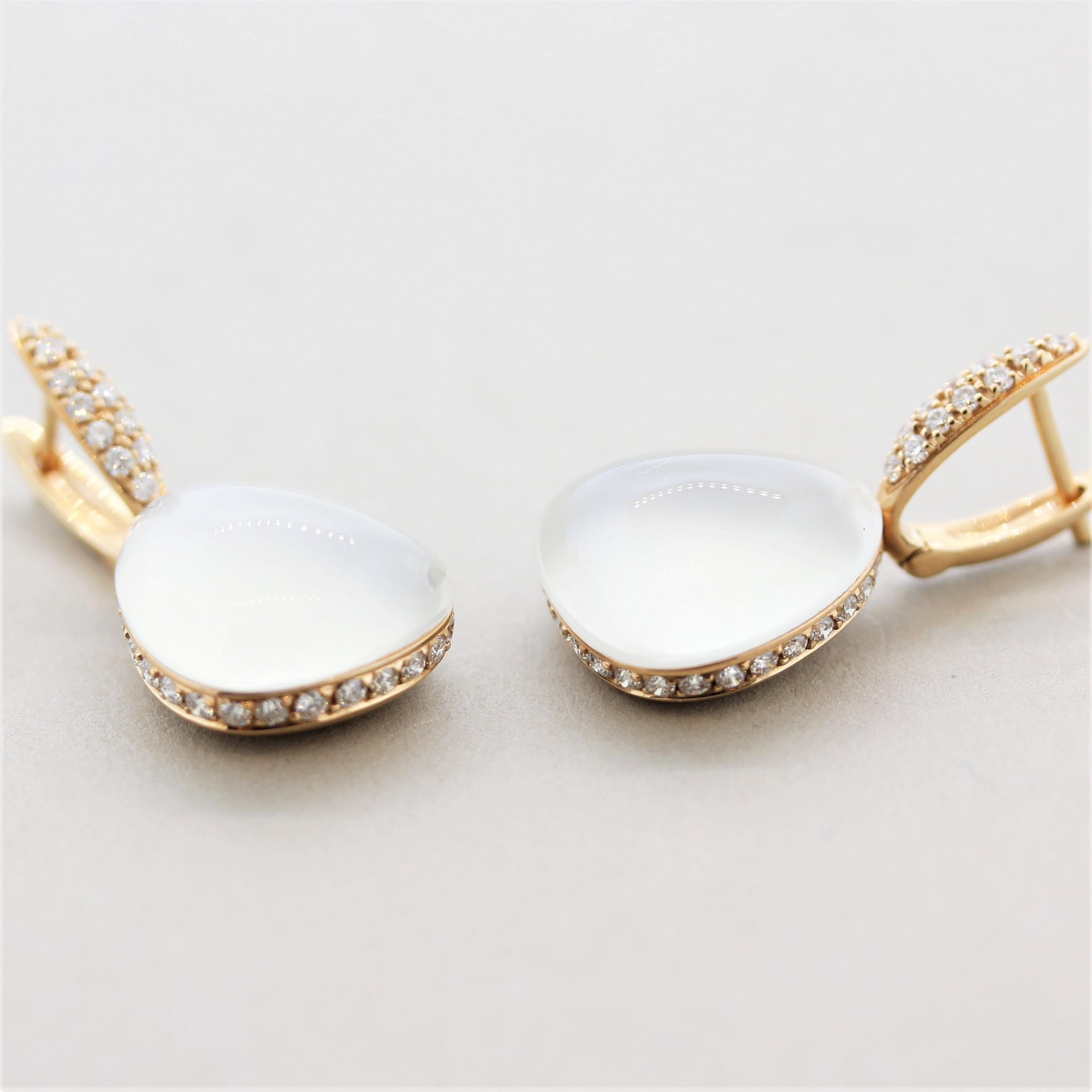 Mixed Cut Moonstone Diamond Gold Drop Earrings