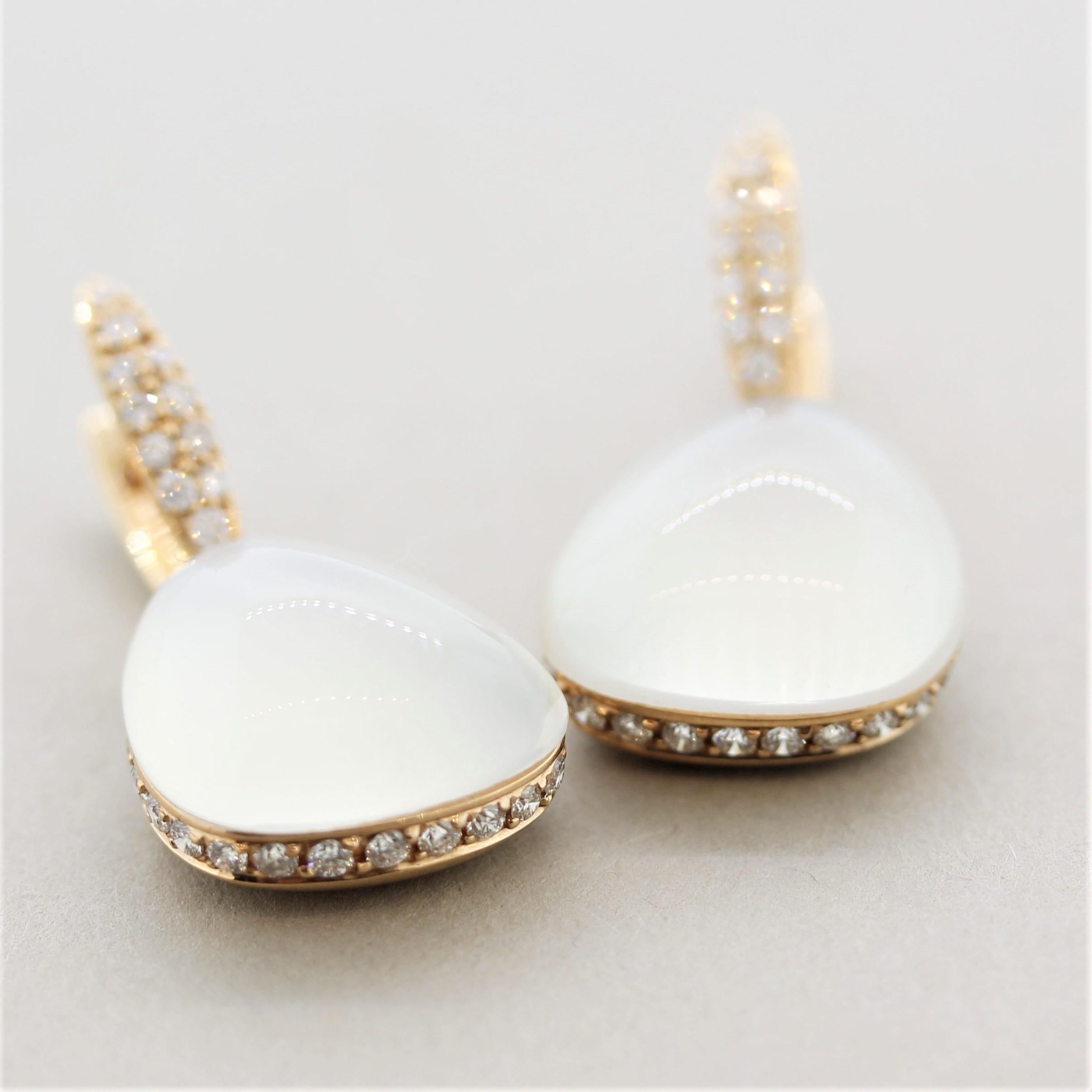 Moonstone Diamond Gold Drop Earrings In New Condition In Beverly Hills, CA