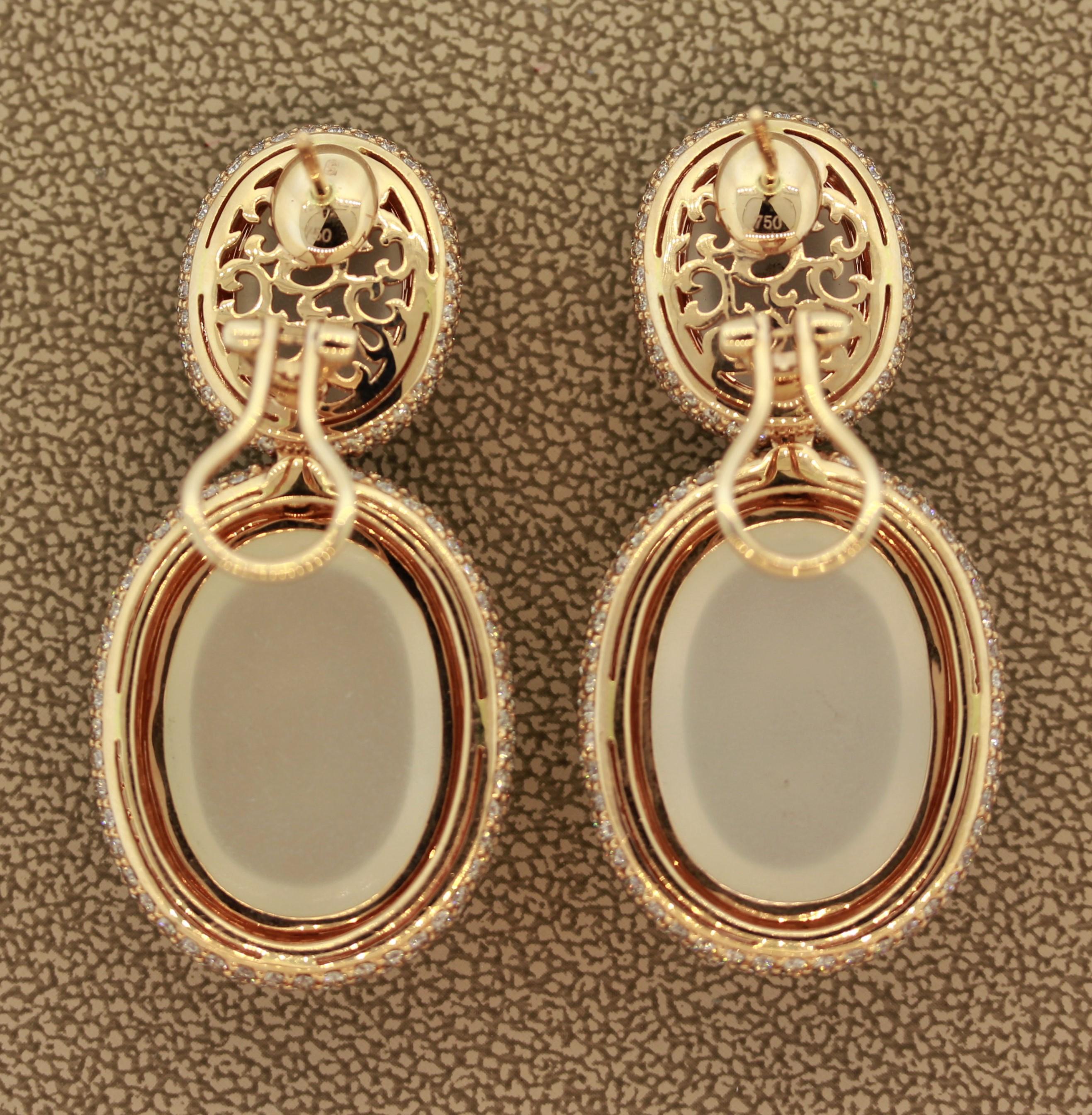 Moonstone Diamond Gold Drop Earrings For Sale 1