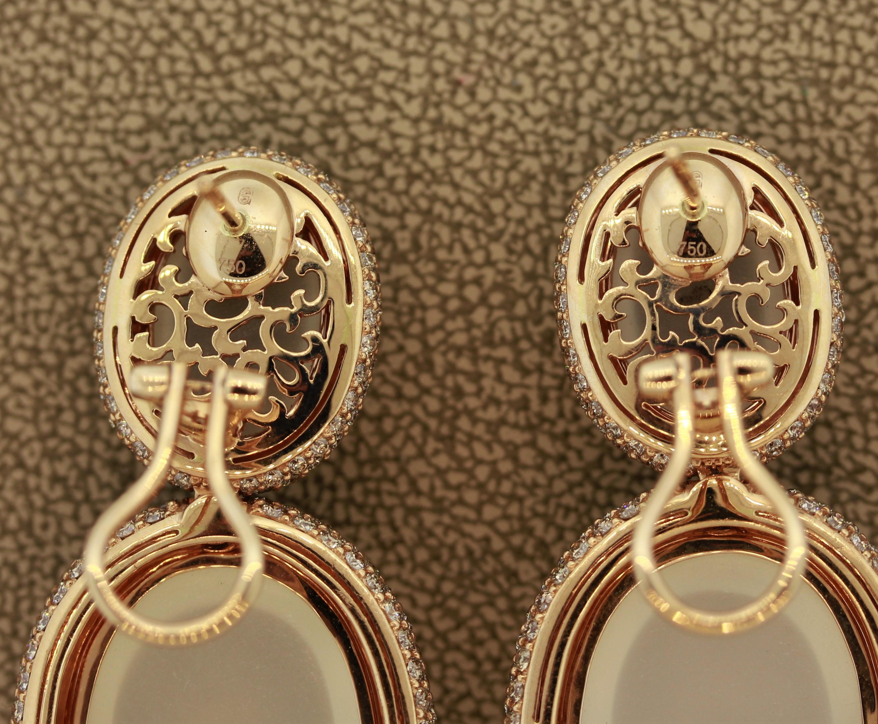 Pendientes Gota de Oro Diamante Piedra de Luna en venta 2