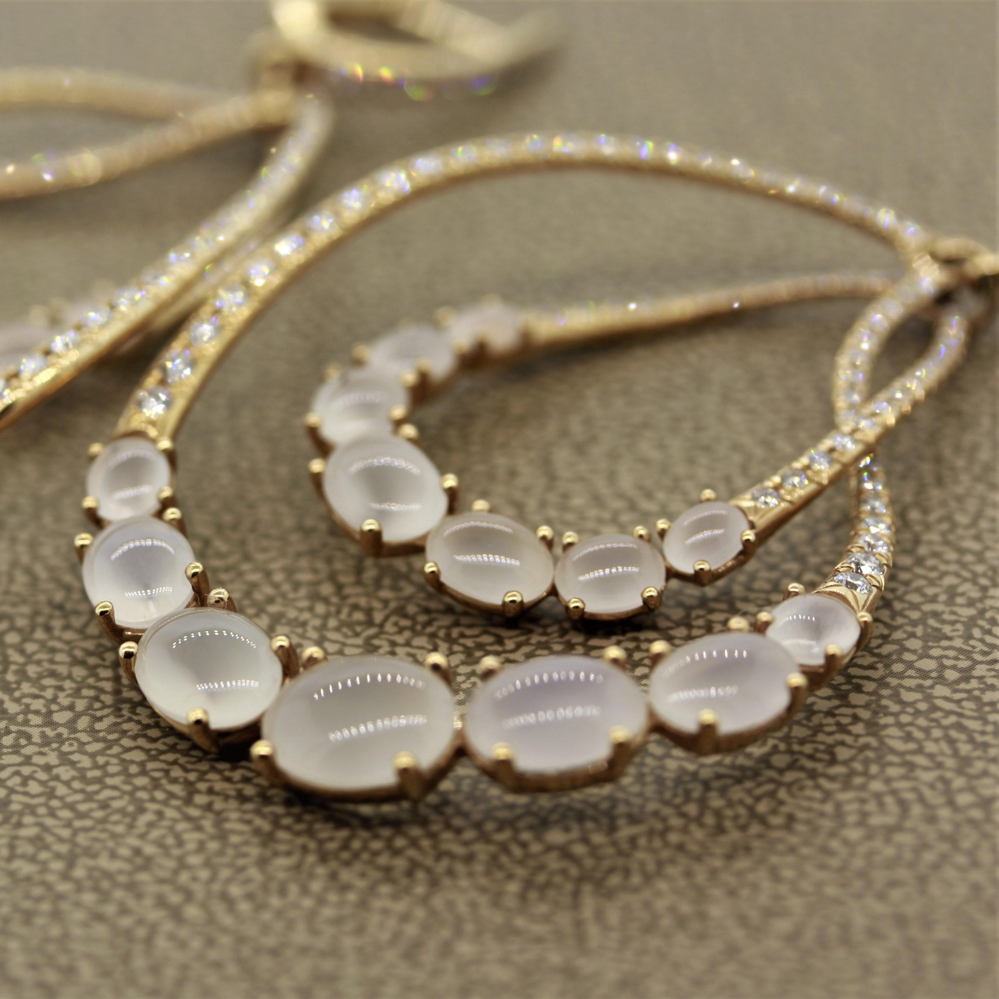 Moonstone Diamond Gold Drop Earrings For Sale 2