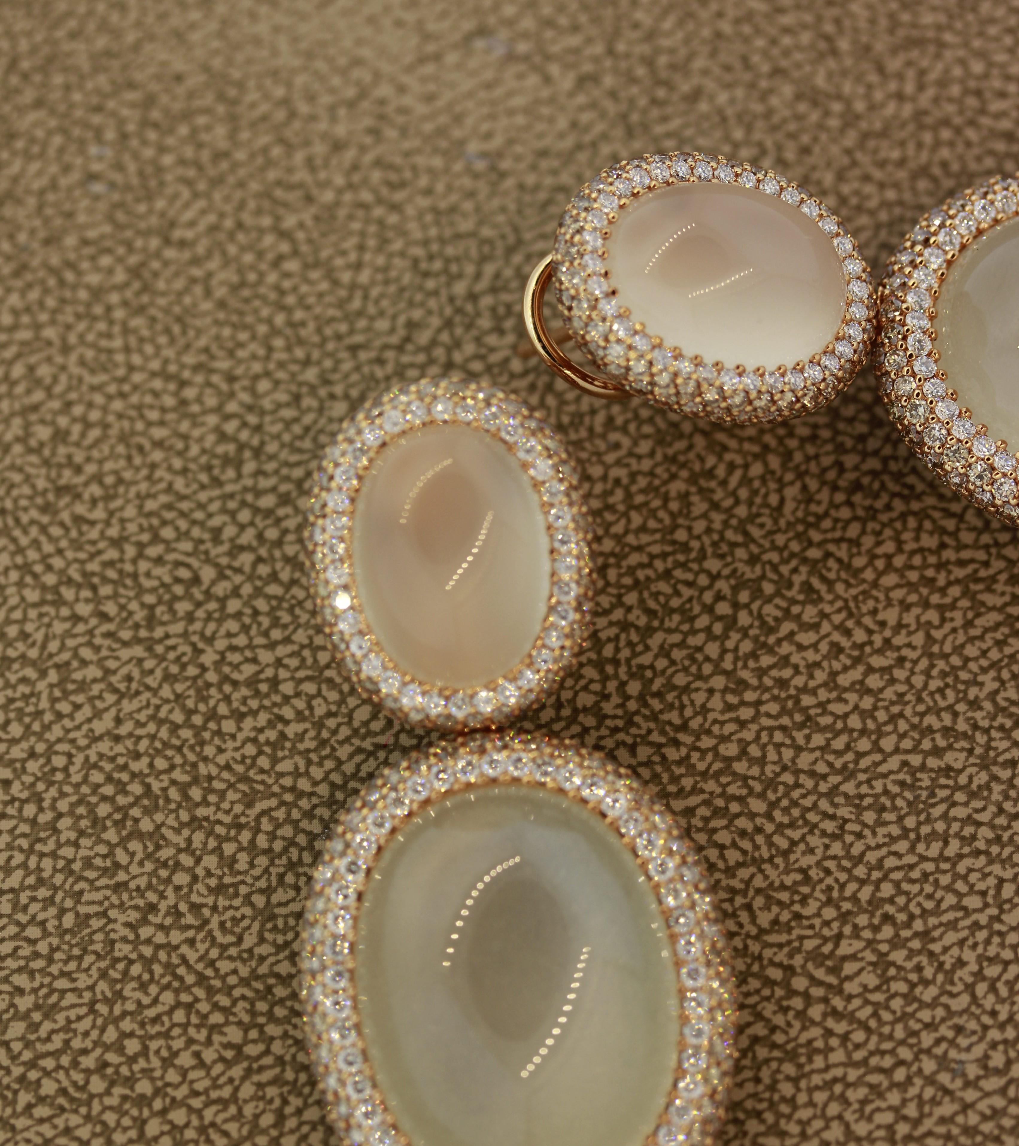 Moonstone Diamond Gold Drop Earrings For Sale 4