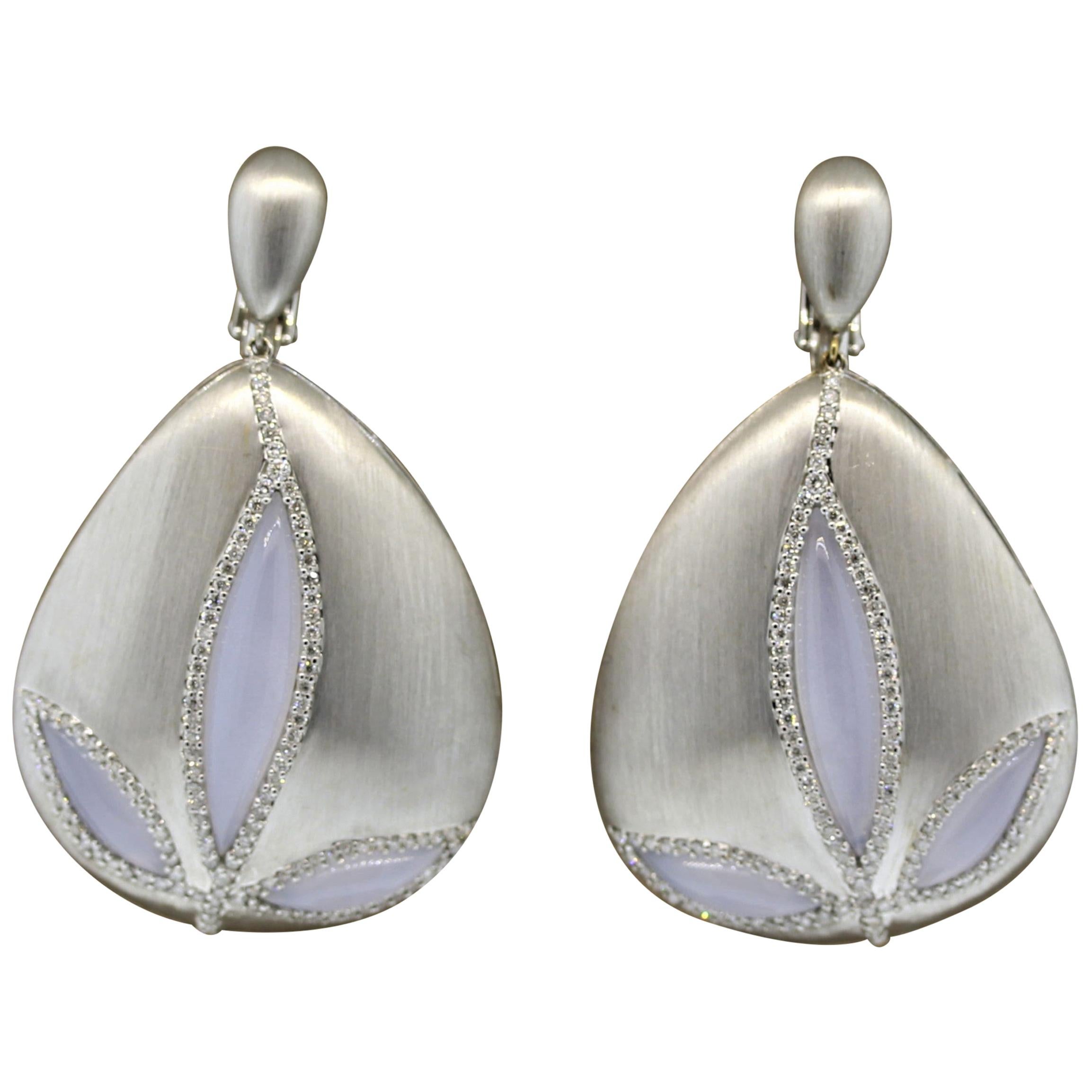 Moonstone Diamond Gold Flower Drop Earrings For Sale