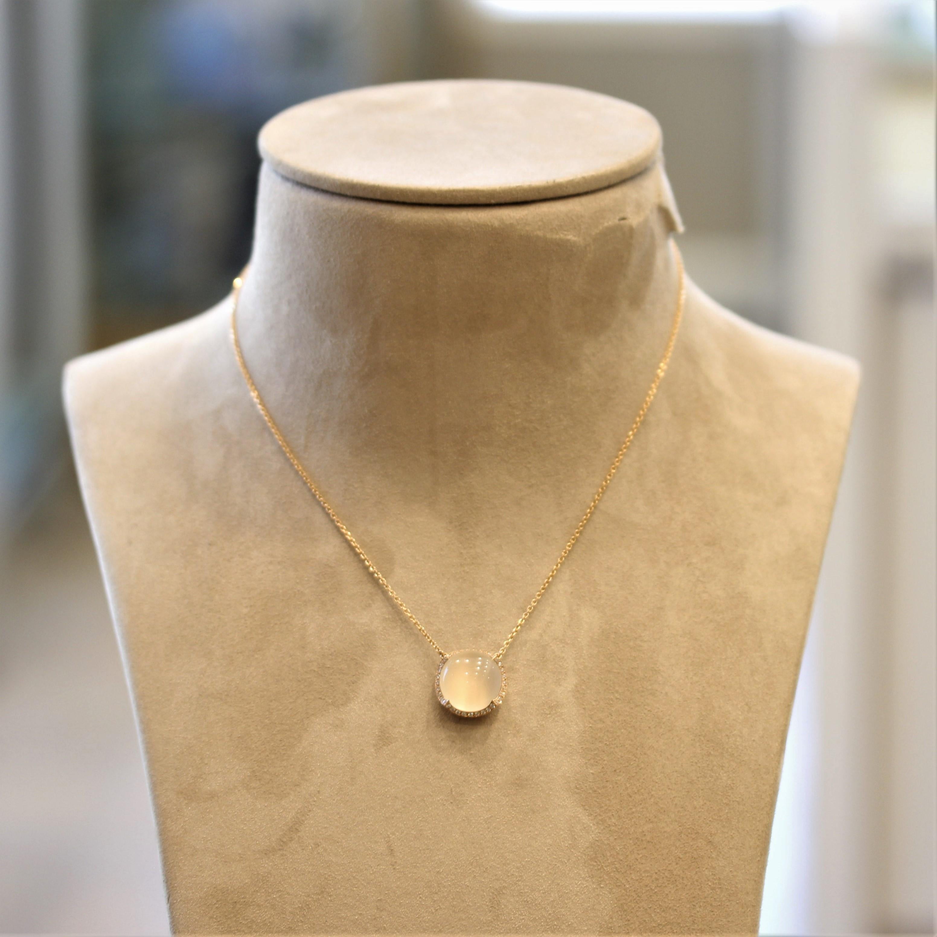 Women's Moonstone Diamond Gold Necklace For Sale