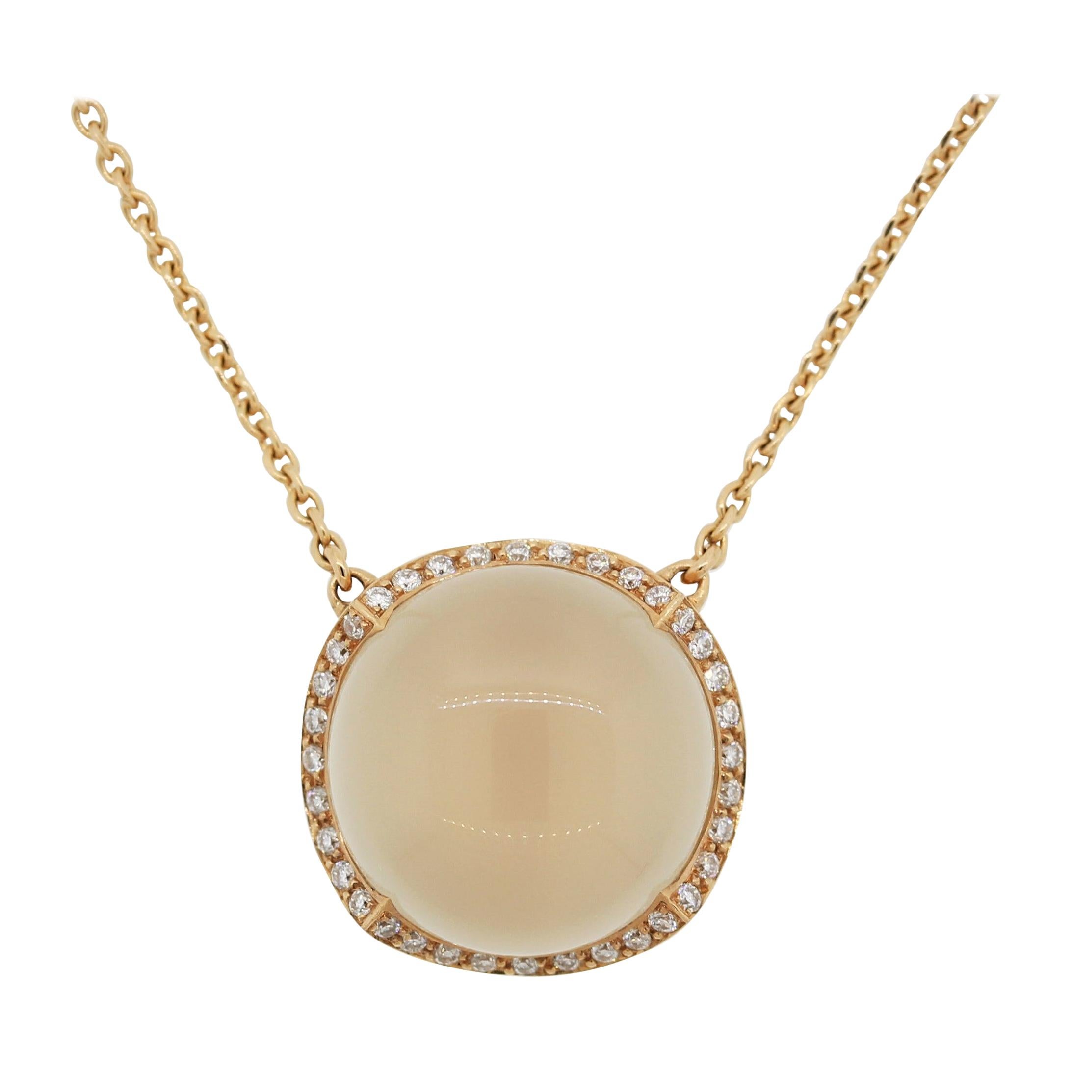 Moonstone Diamond Gold Necklace For Sale