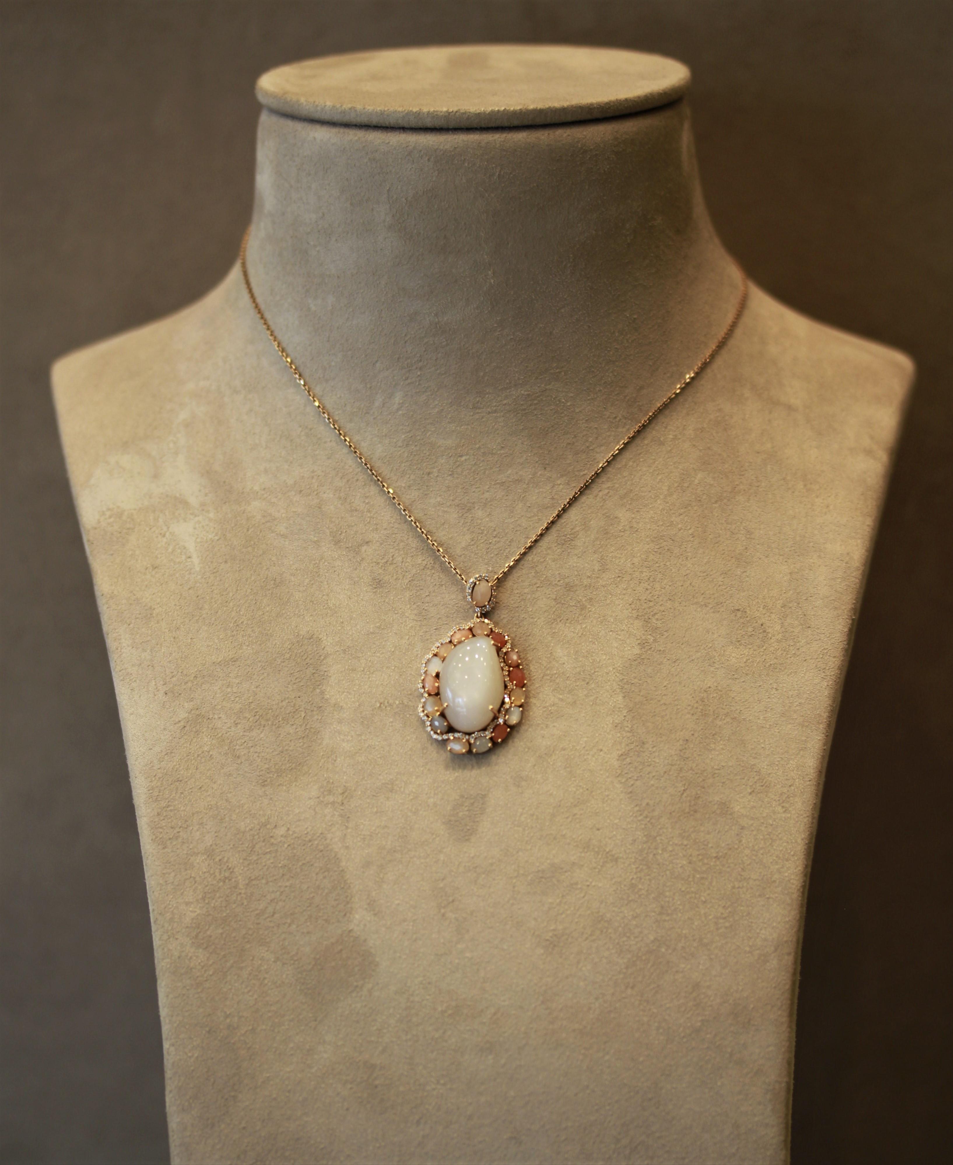 Women's Moonstone Diamond Gold Pendant Necklace For Sale
