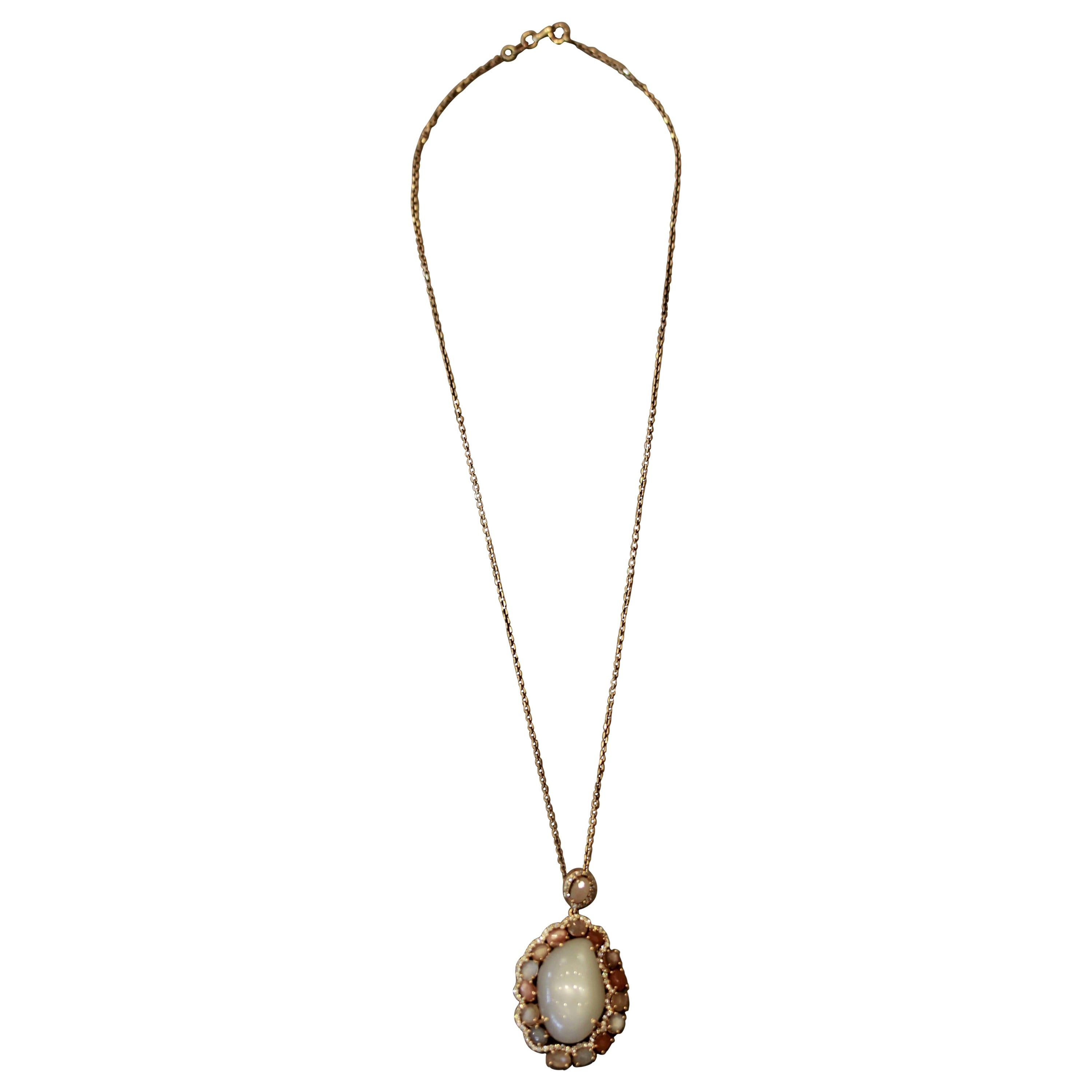 Moonstone Diamond Gold Pendant Necklace