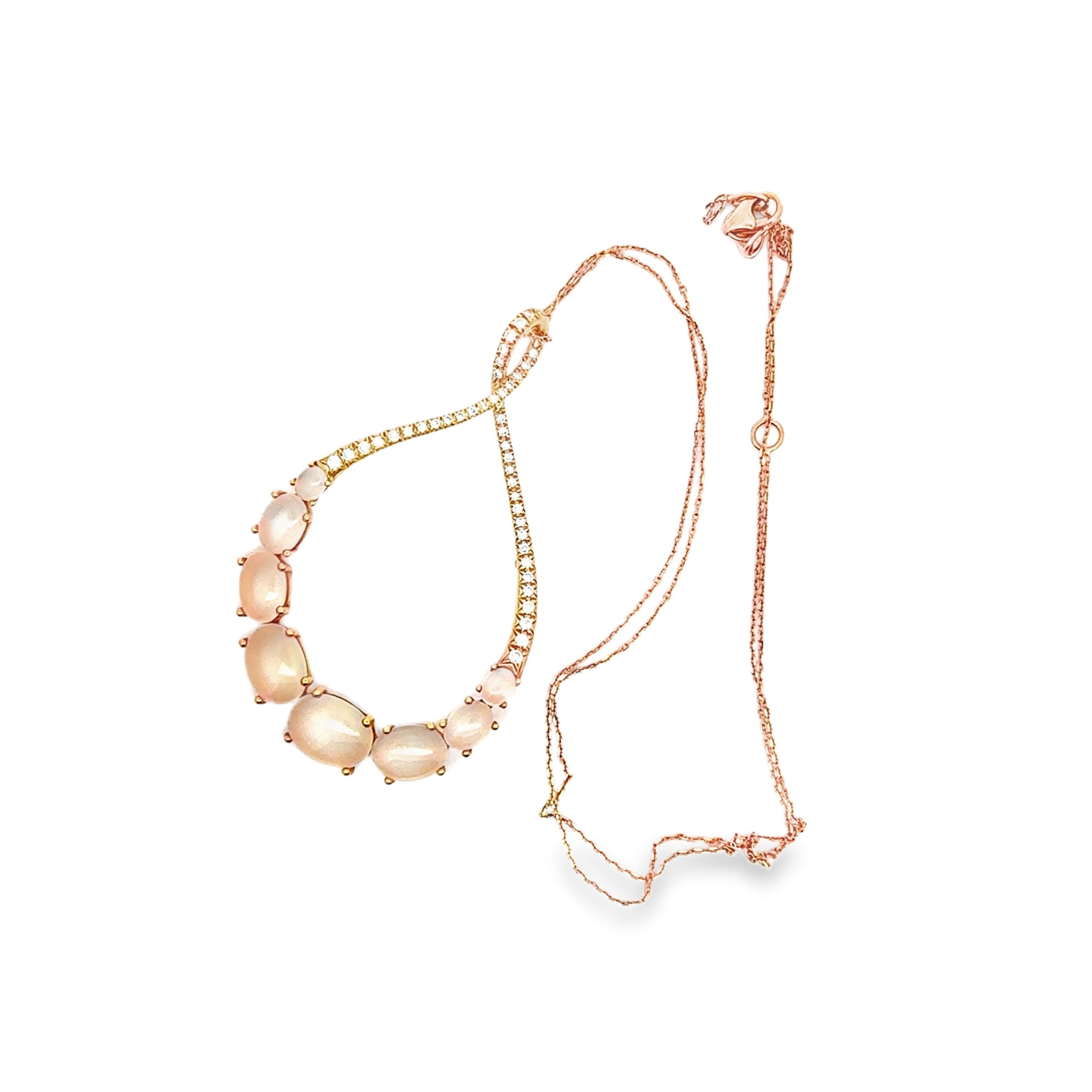 Cabochon Moonstone Diamond Infinity 18k Rose Gold Pendant