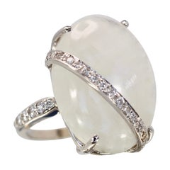 Moonstone Diamond Mount 18 Karat Diamond Stripe Across Top