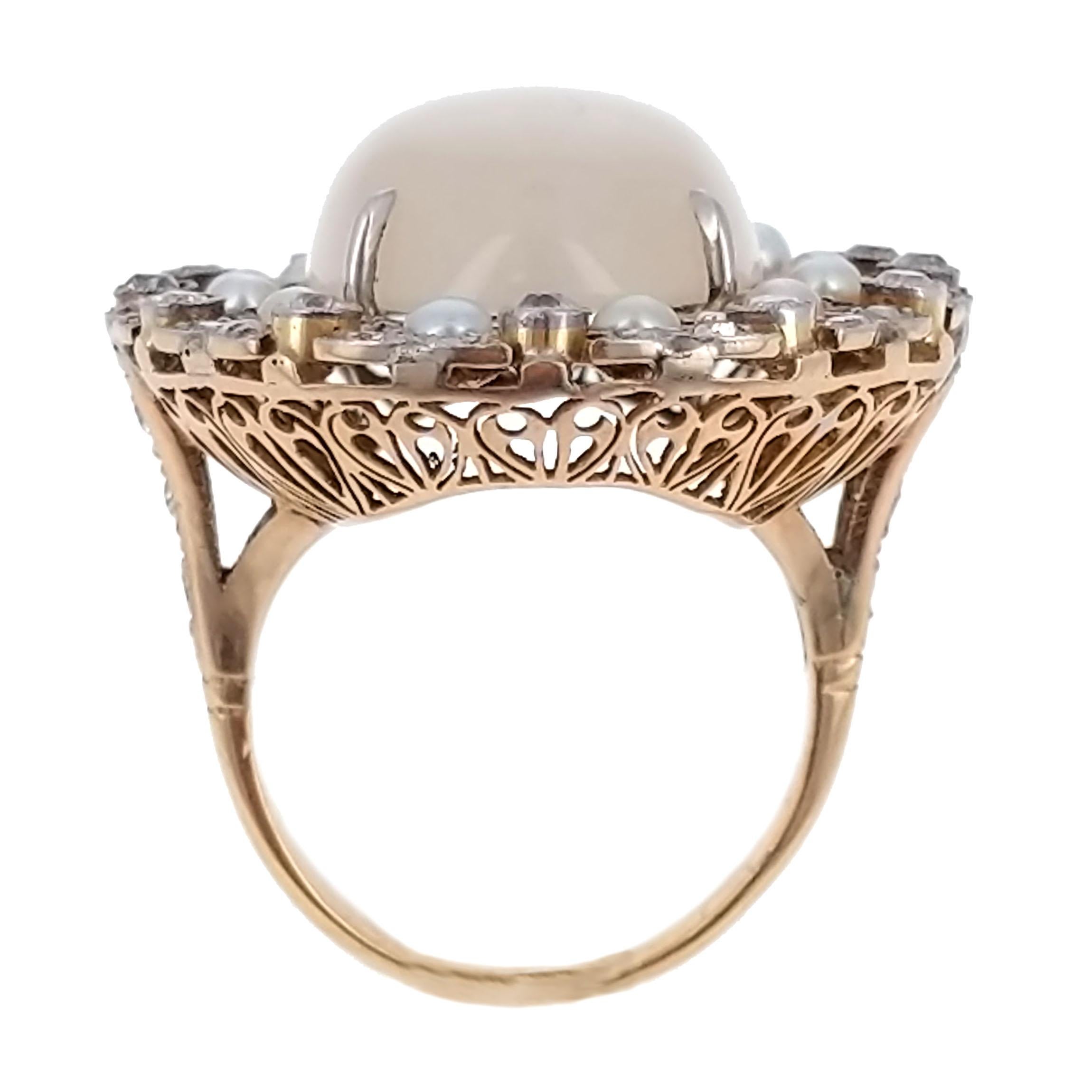 Belle Époque Moonstone, Diamond, Pearl, and Platinum Ring