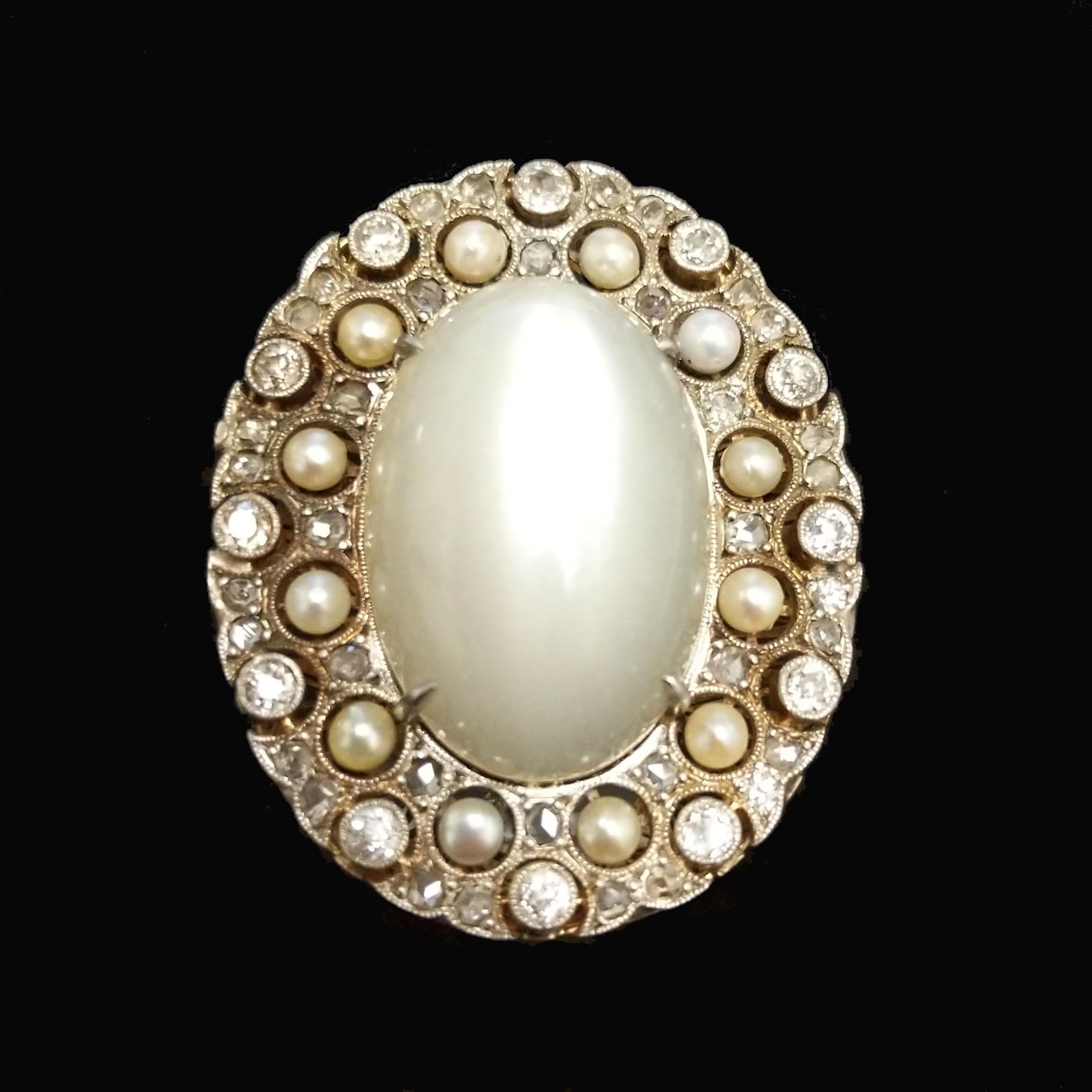 Moonstone, Diamond, Pearl, and Platinum Ring 1