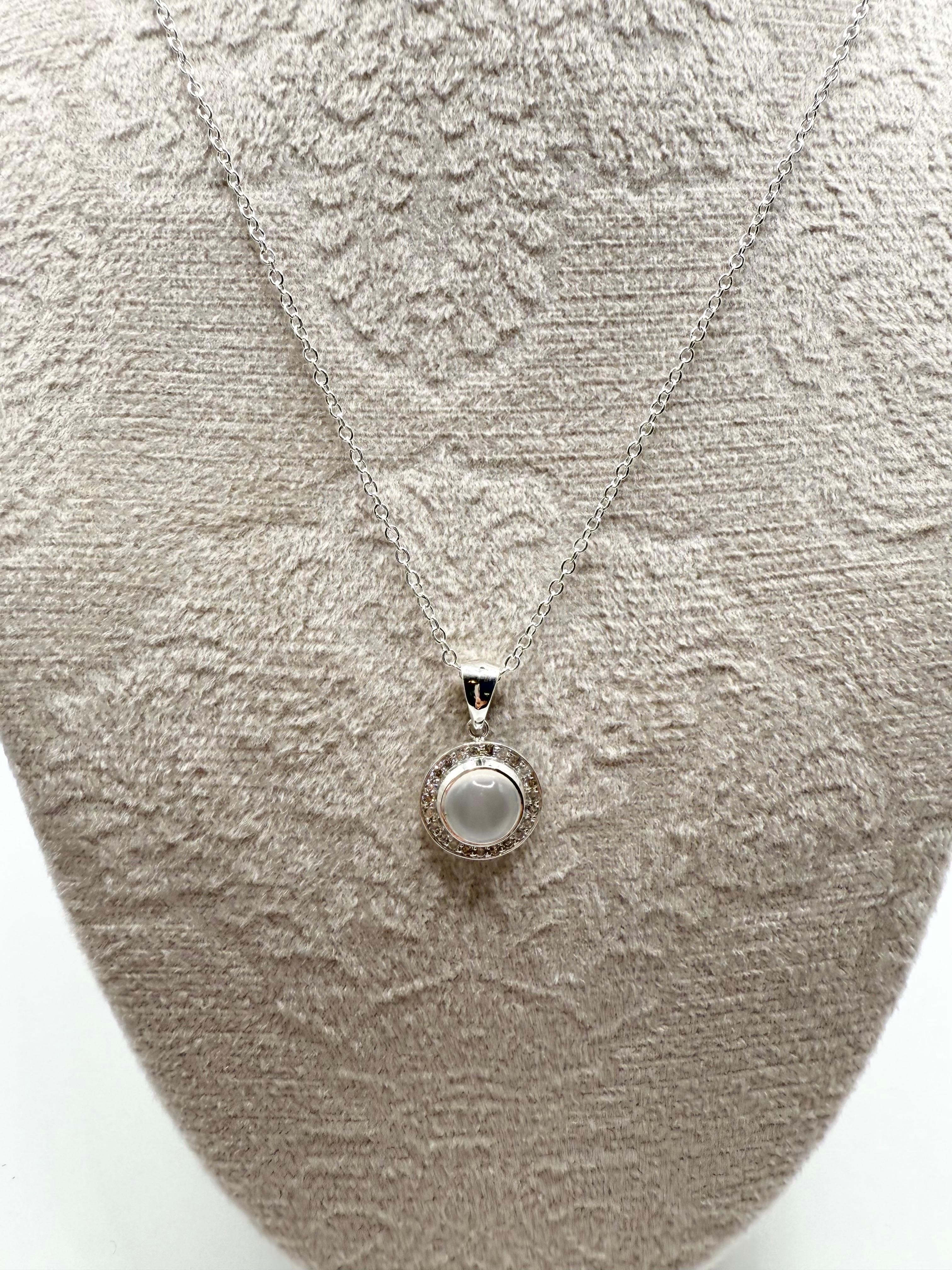 Moonstone Diamond pendant necklace 925 18