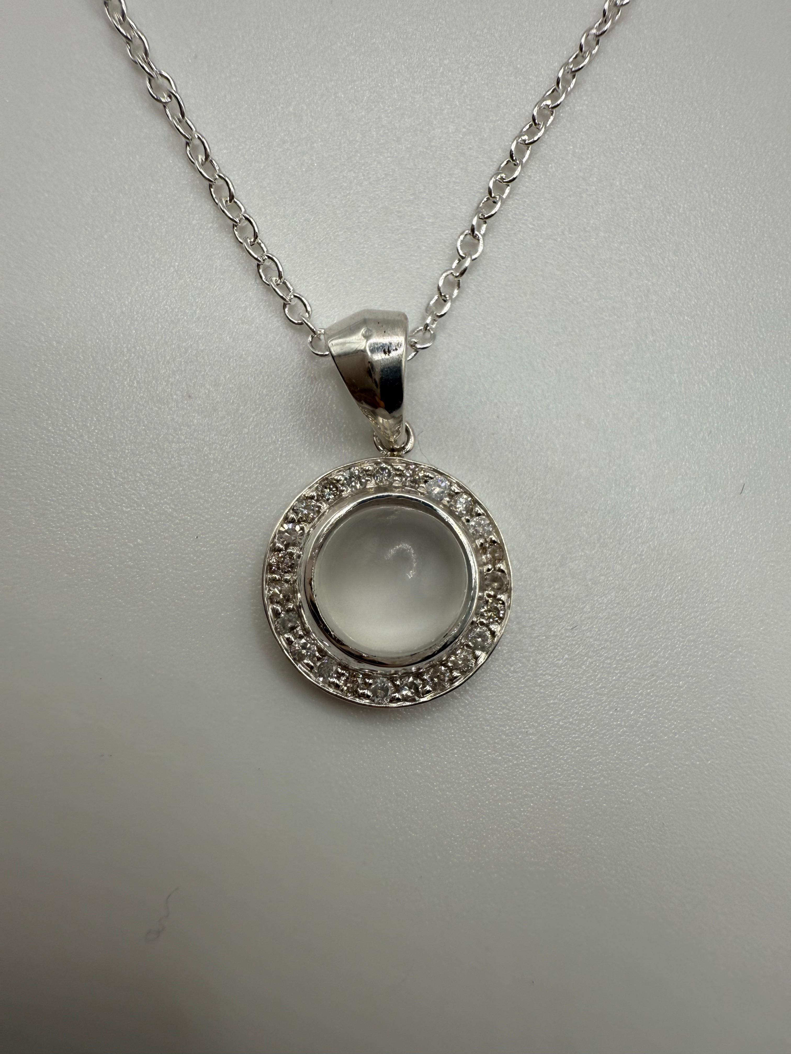 Women's or Men's Moonstone Diamond pendant necklace 925 18