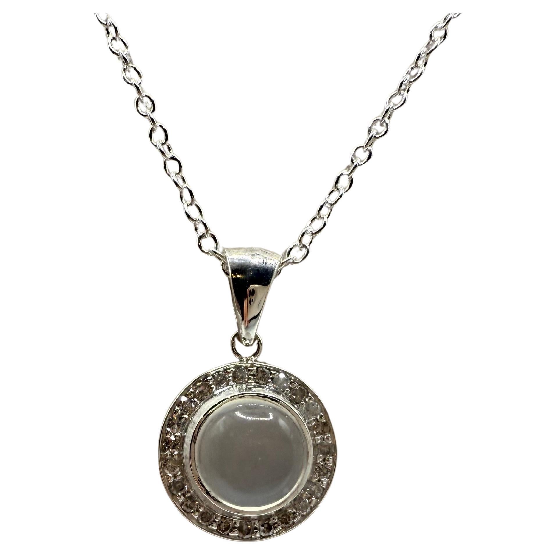 Moonstone Diamond pendant necklace 925 18" chain gift idea