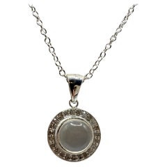 Moonstone Diamond pendant necklace 925 18" chain gift idea
