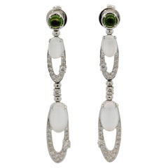 Moonstone Diamond Peridot Gold Dangle Earrings