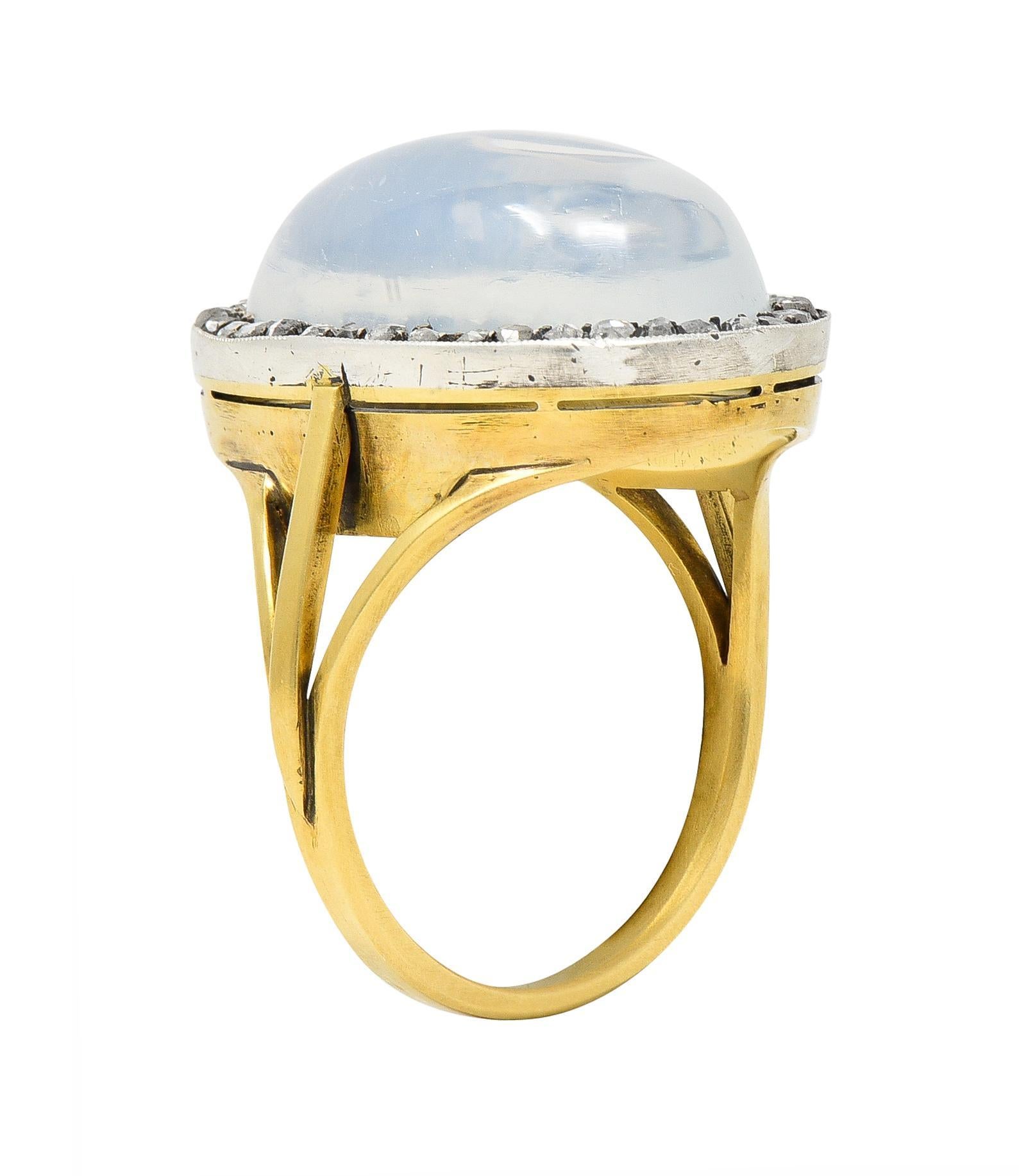 Moonstone Diamond Silver-Topped 18 Karat Yellow Gold Antique Ring For Sale 4