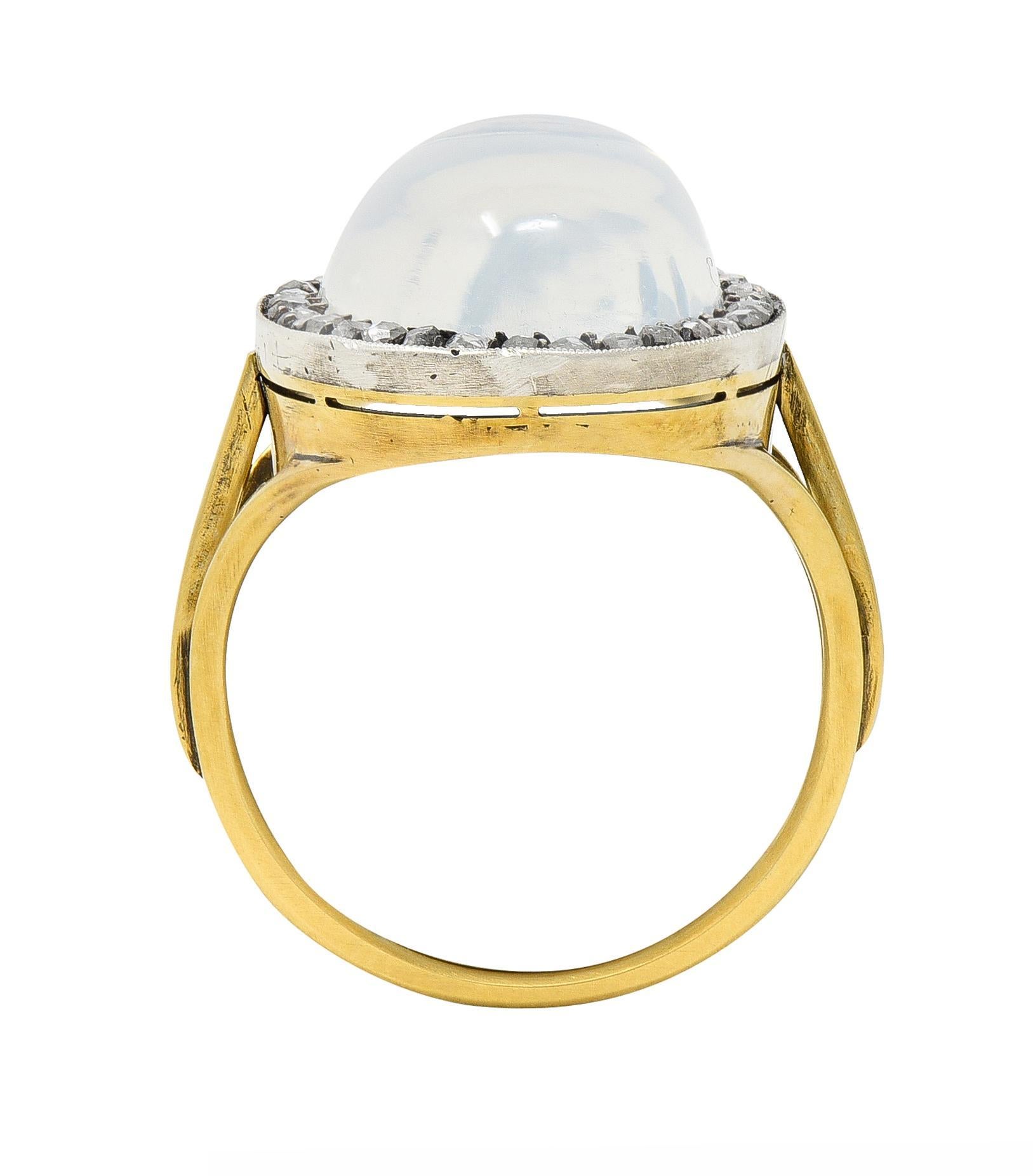 Moonstone Diamond Silver-Topped 18 Karat Yellow Gold Antique Ring For Sale 5