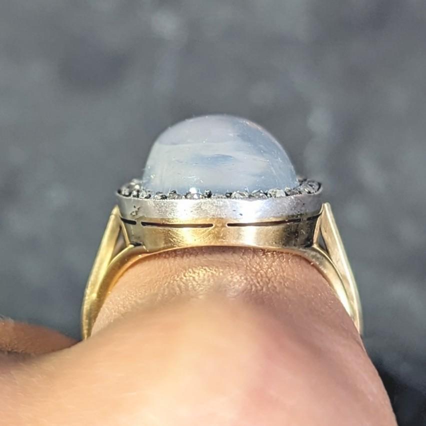 Moonstone Diamond Silver-Topped 18 Karat Yellow Gold Antique Ring For Sale 9
