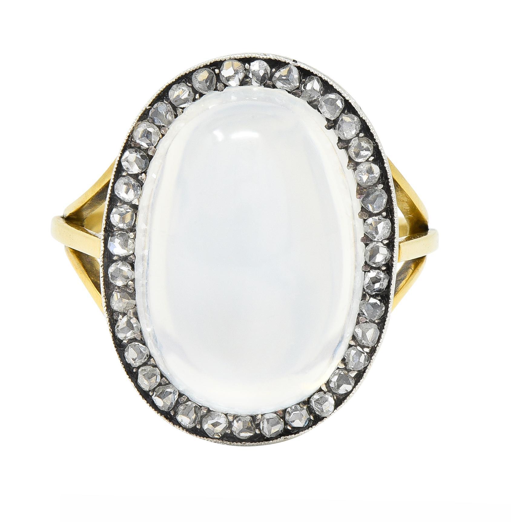 Victorian Moonstone Diamond Silver-Topped 18 Karat Yellow Gold Antique Ring For Sale