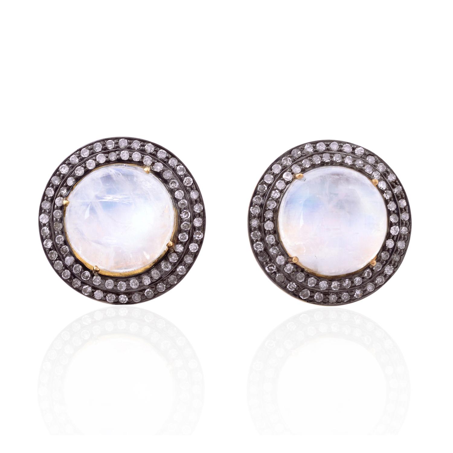 Modern Moonstone Diamond Stud Earrings For Sale