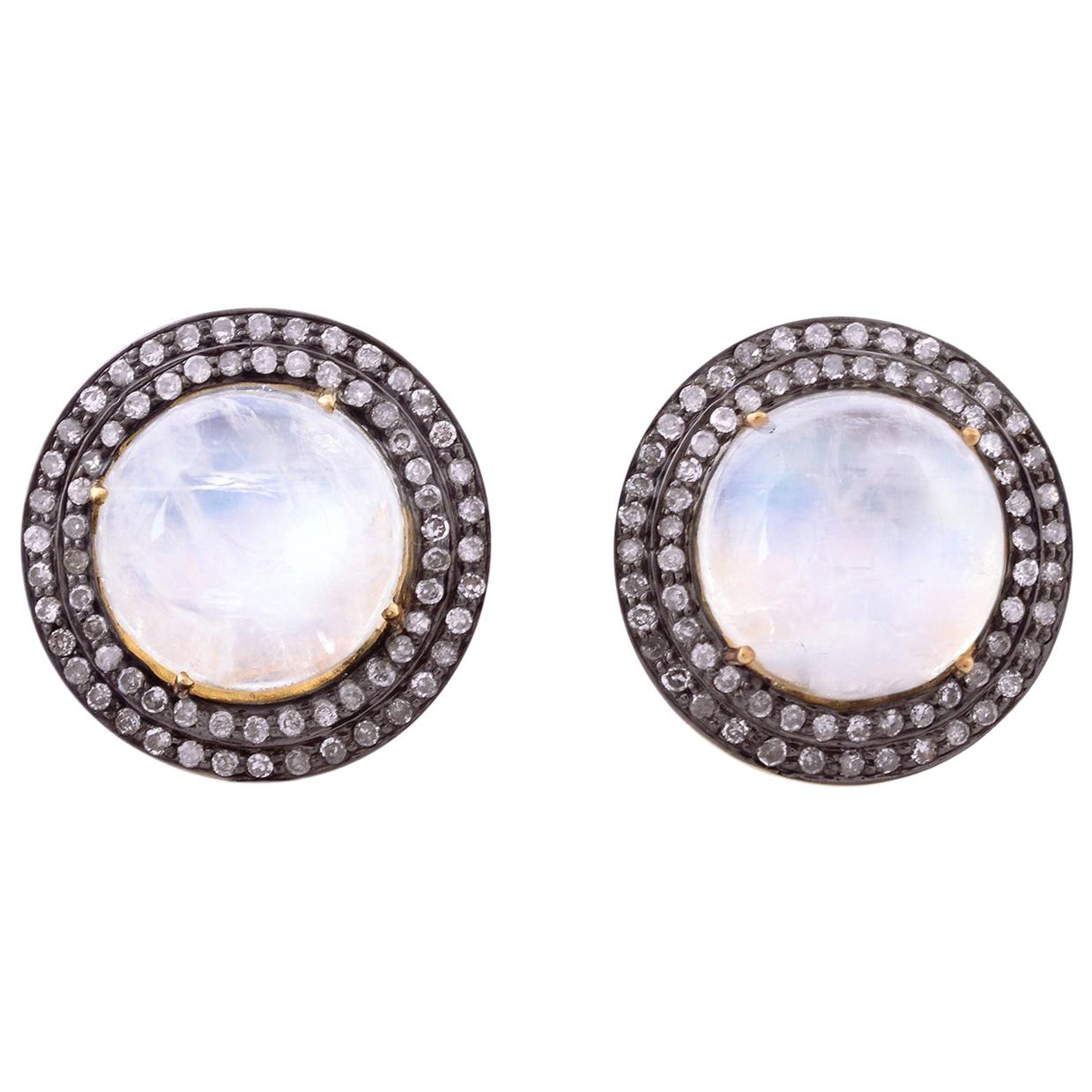 Moonstone Diamond Stud Earrings For Sale