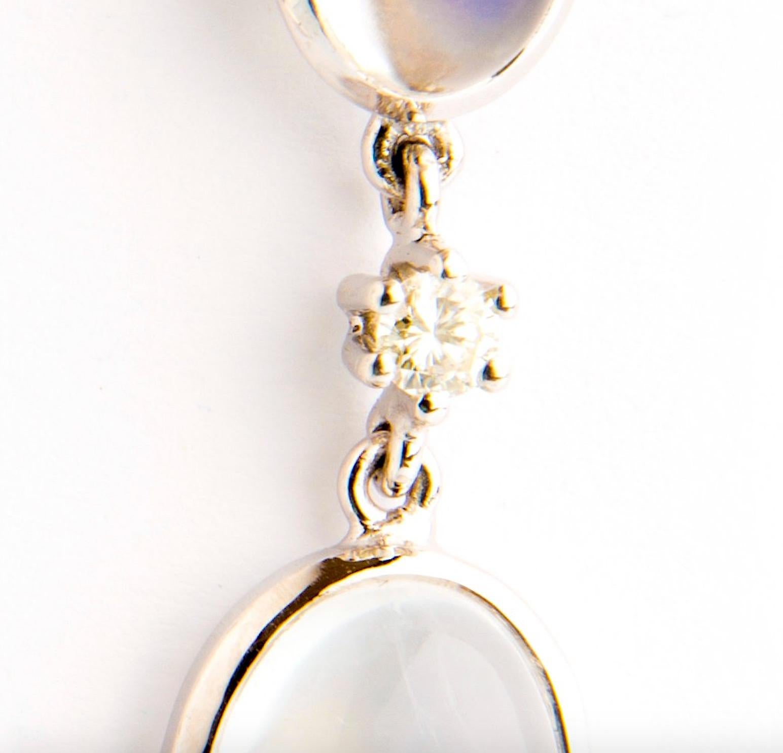 Women's Moonstone Diamond White Gold 18 Karat Dangle Earrings For Sale