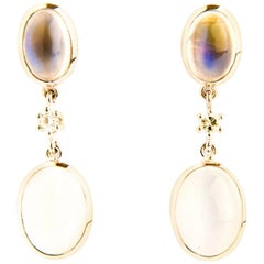 Moonstone Diamond White Gold 18 Karat Dangle Earrings