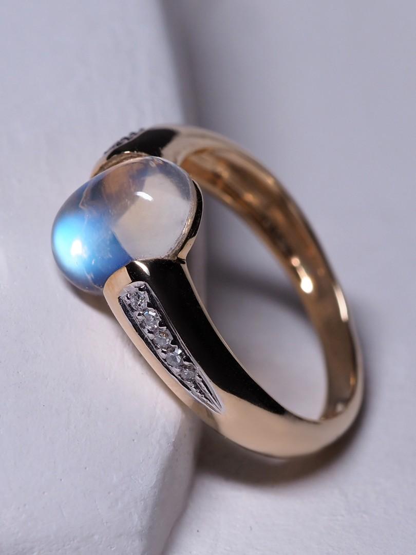 Moonstone Diamonds Yellow Gold Ring Oval Cabochon LGBTQ Engagement Classic Style 8