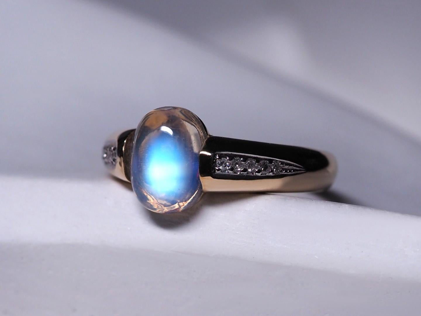 Moonstone Diamonds Yellow Gold Ring Oval Cabochon LGBTQ Engagement Classic Style 9
