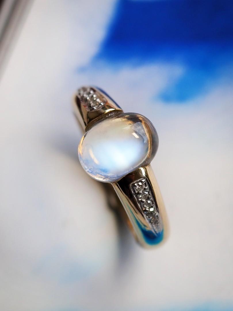Moonstone Diamonds Yellow Gold Ring Oval Cabochon LGBTQ Engagement Classic Style 1