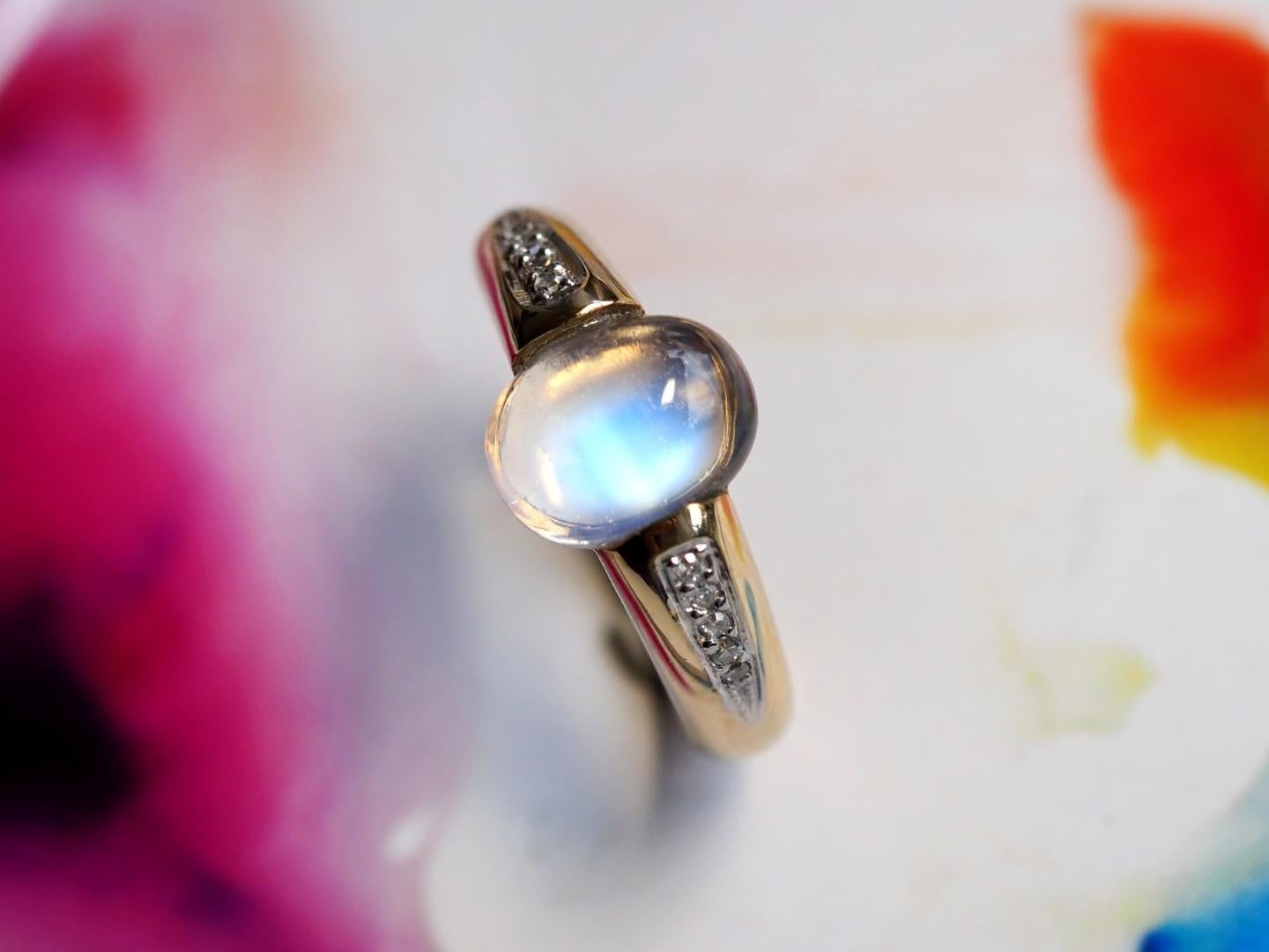 Moonstone Diamonds Yellow Gold Ring Oval Cabochon LGBTQ Engagement Classic Style 2