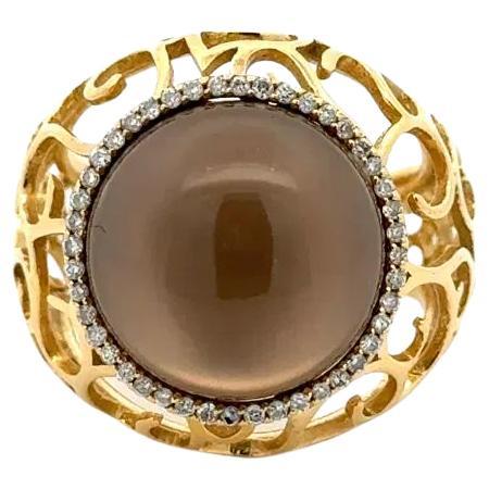 Bague de créateur MORAGLIONE en or filigrané ouvert avec doublet de pierres de lune et diamants Dome