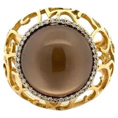 Moonstone Doublet and Diamond Gold Open Filigree Dome MORAGLIONE Designer Ring