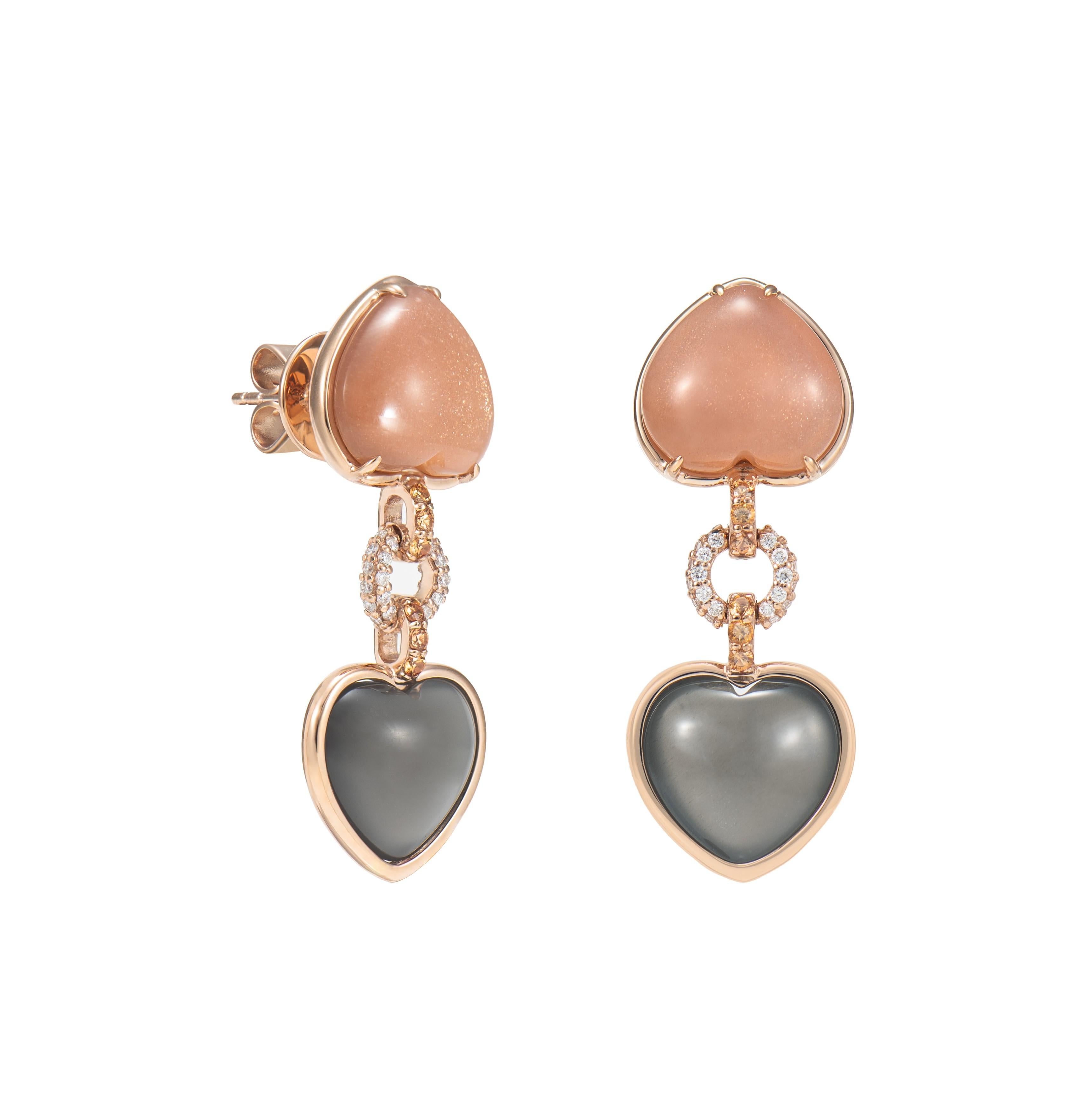 Celebrating the season of love with these delicate heart jewels! These pieces showcase beautiful gemstones with dainty accents to elevatue the beauty of the gem. 

Orange Moonstone and Grey Moonstone Drop Earring in 18 Karat Rose Gold with Orange