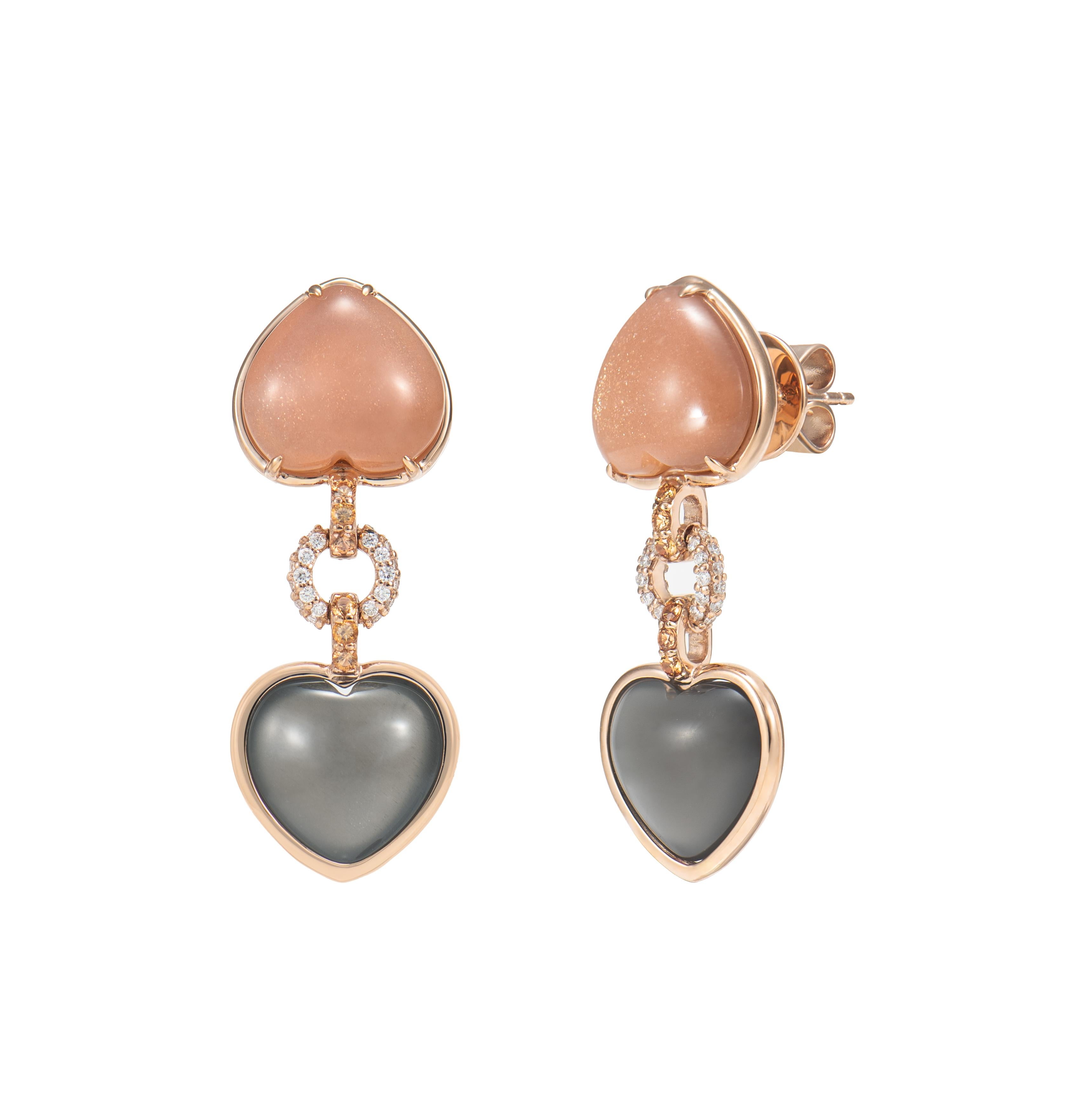 Contemporary Sunita Nahata Moonstone Drop Earring in 18KRG with Sapphire and White Diamond
