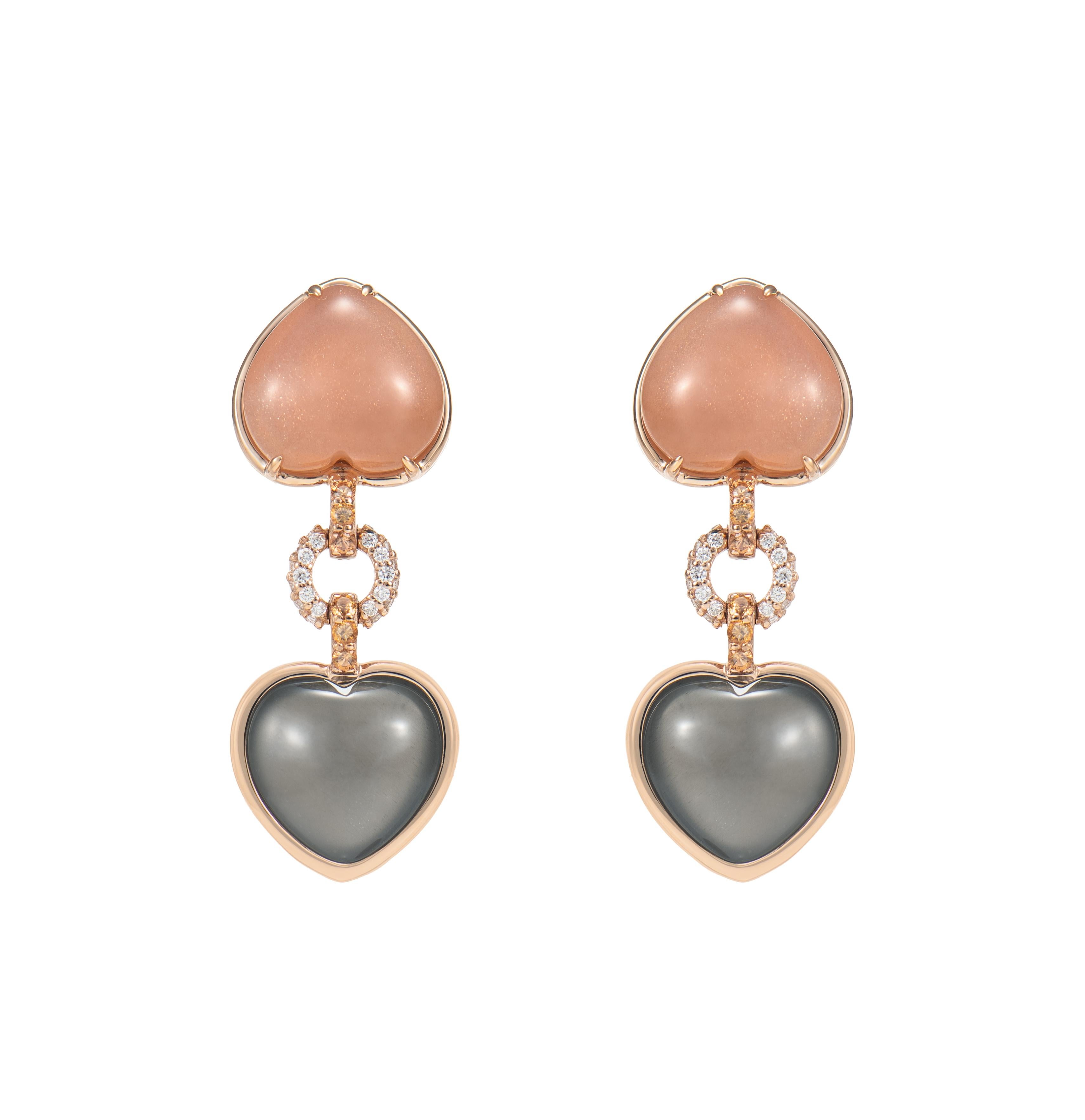 Heart Cut Sunita Nahata Moonstone Drop Earring in 18KRG with Sapphire and White Diamond