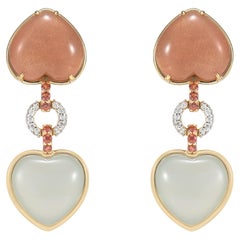 Moonstone Drop Earring in 18 Karat Yellow Gold with Sapphire and White Diamond