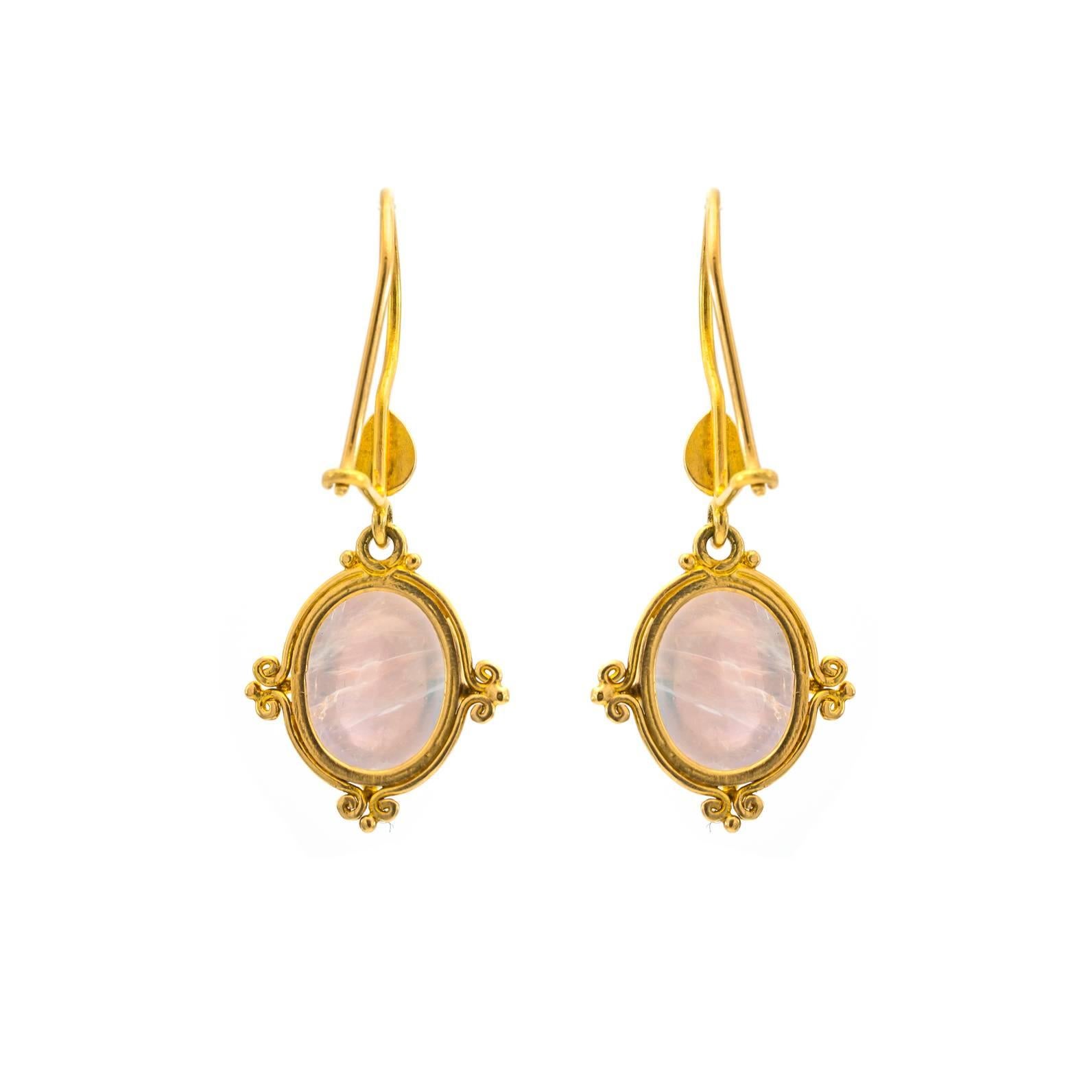 Romantic Moonstone Drop Earrings Set in 18 Karat Gold