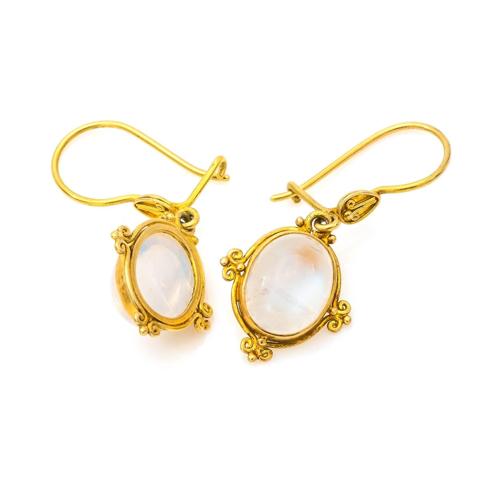 Women's Moonstone Drop Earrings Set in 18 Karat Gold