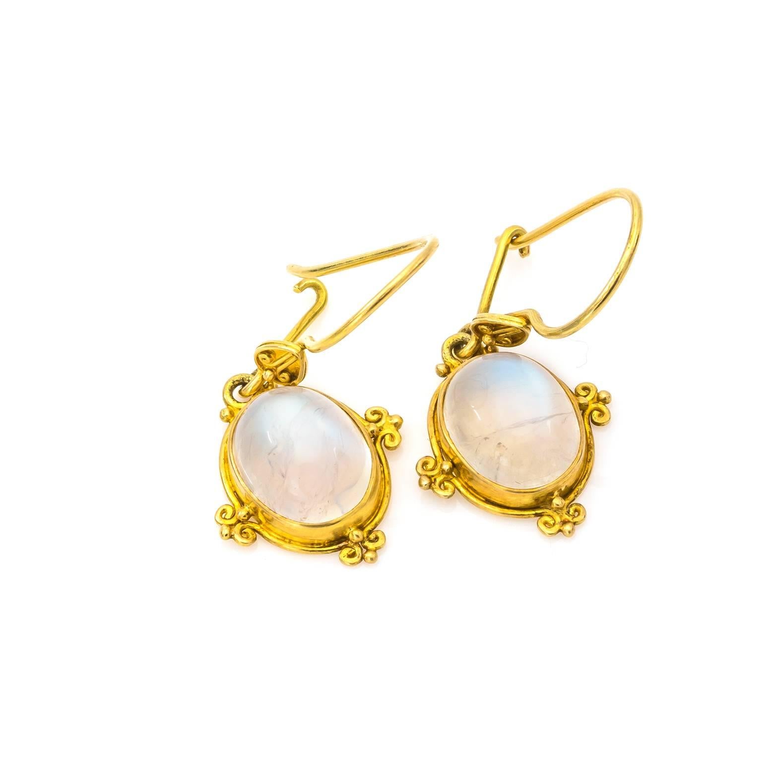Moonstone Drop Earrings Set in 18 Karat Gold 1