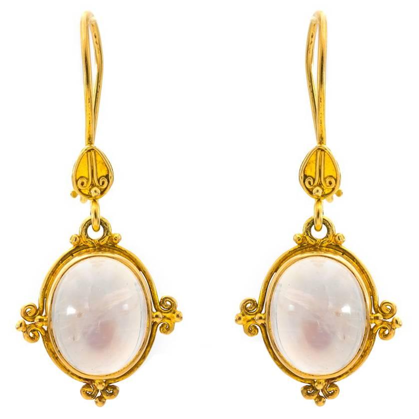 Moonstone Drop Earrings Set in 18 Karat Gold